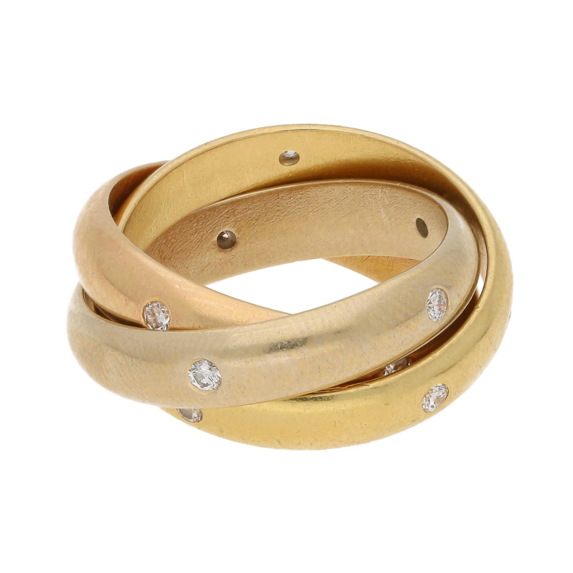 Round Cut Cartier Diamond Trinity Ring 18 Karat Yellow Gold