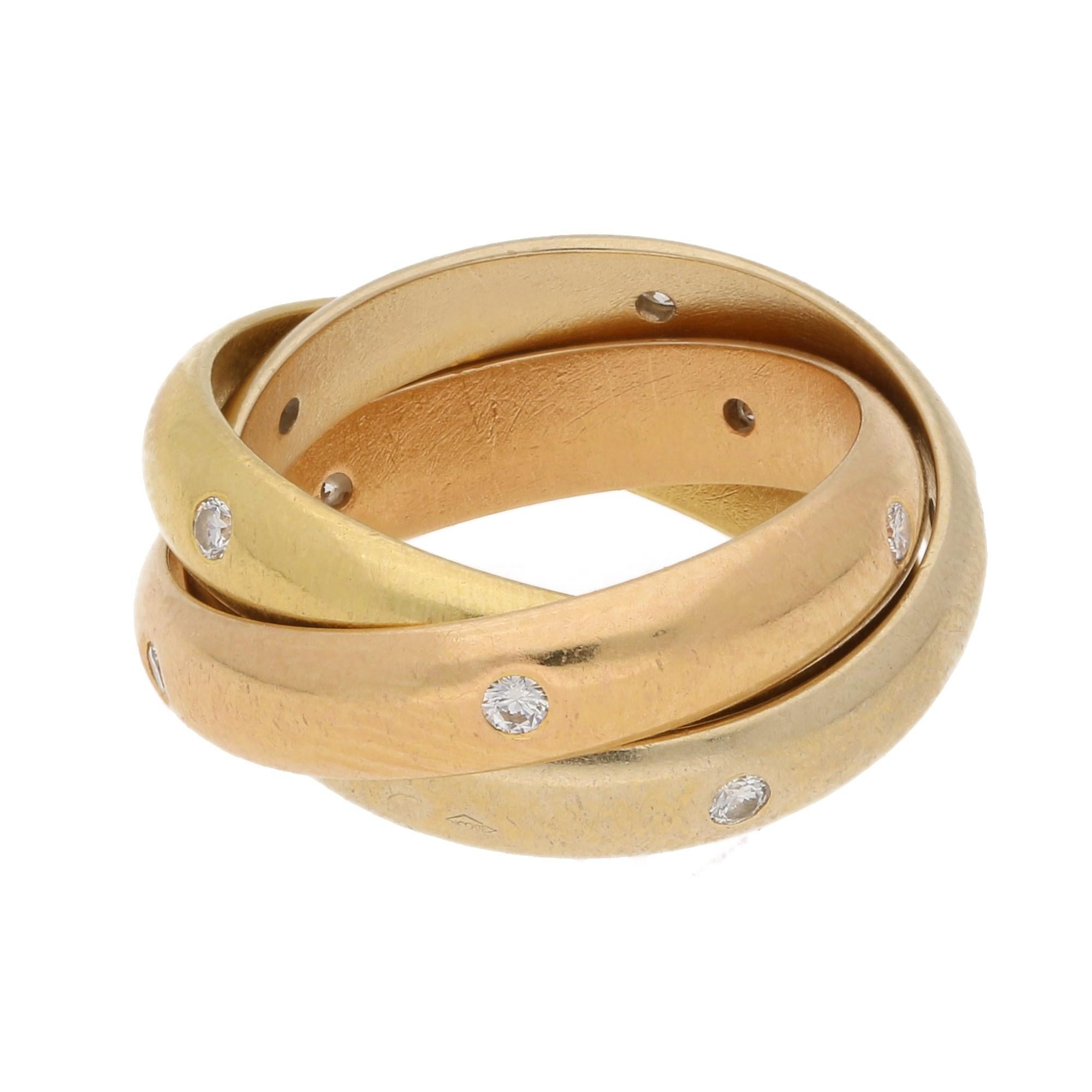Women's or Men's Cartier Diamond Trinity Ring 18 Karat Yellow Gold