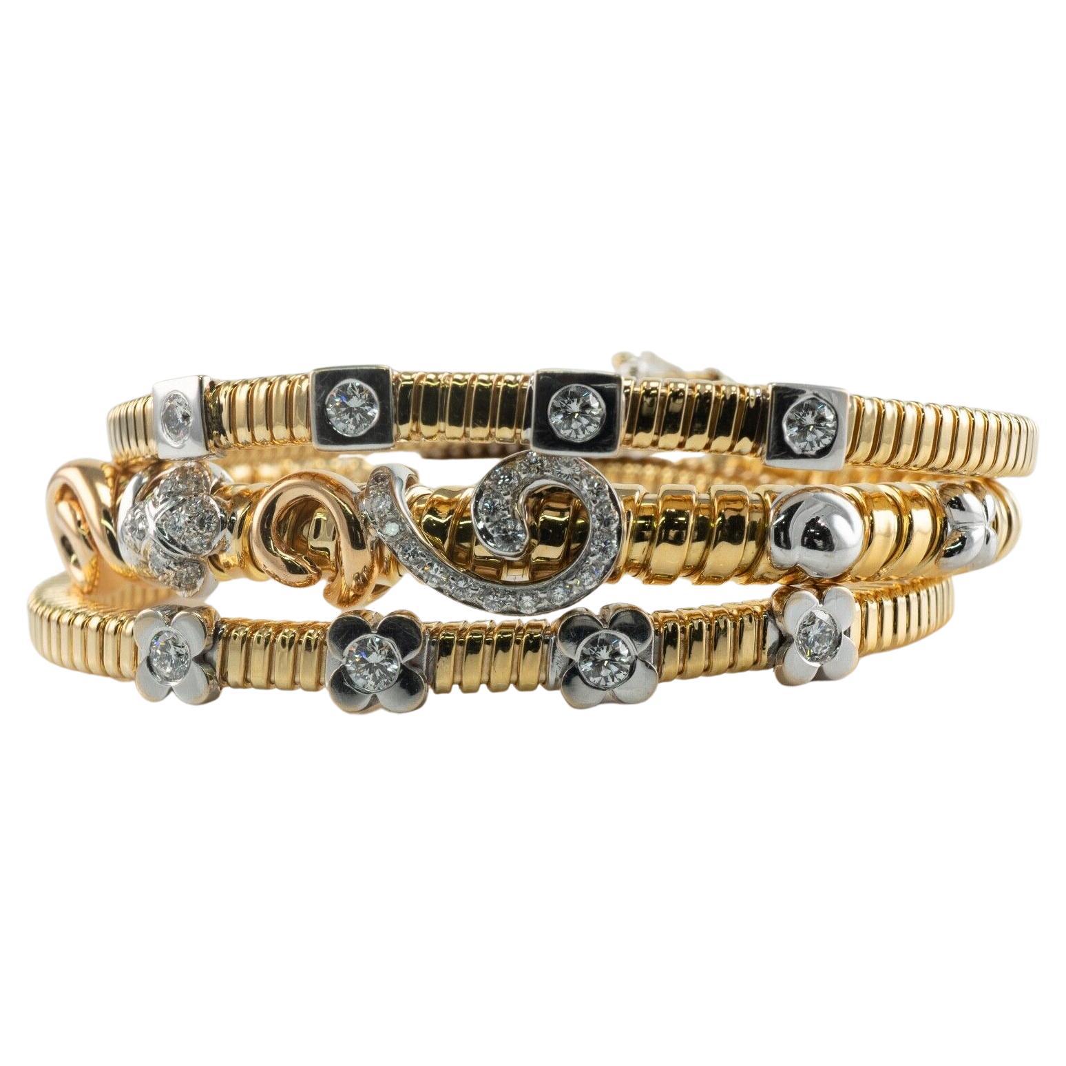 Rose Gold Rustic Diamond Stackable Bangle Bracelets For Sale At 1stDibs