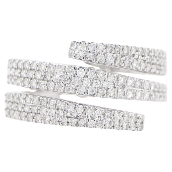 Diamond Triple Bypass Cluster Ring 18K White Gold For Sale