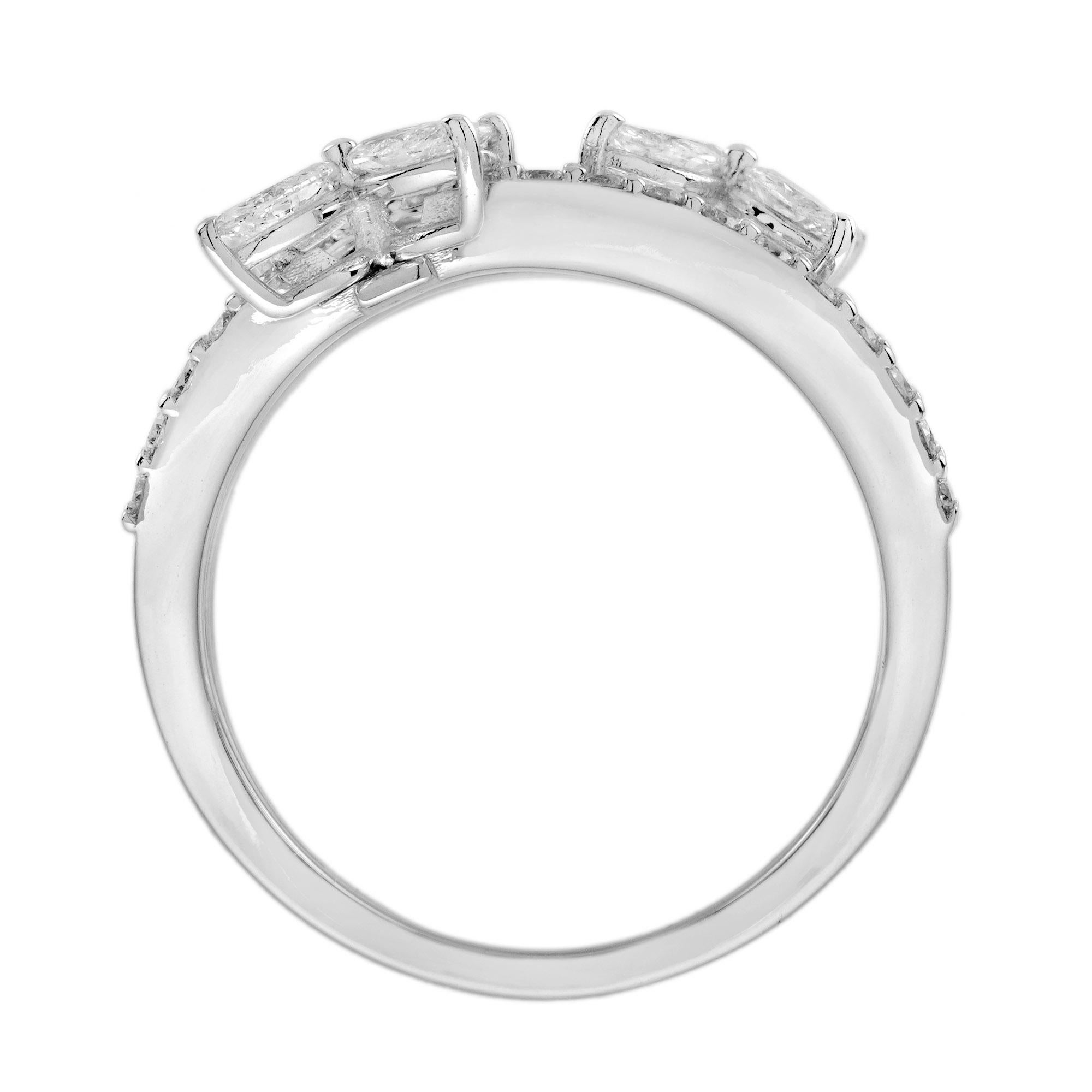 Diamant Dreifacher geblümter mehrreihiger Bandring aus 18 Karat Weißgold mit Diamanten Damen