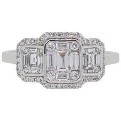 Diamond Triple Halo Mosaic Cluster Ring