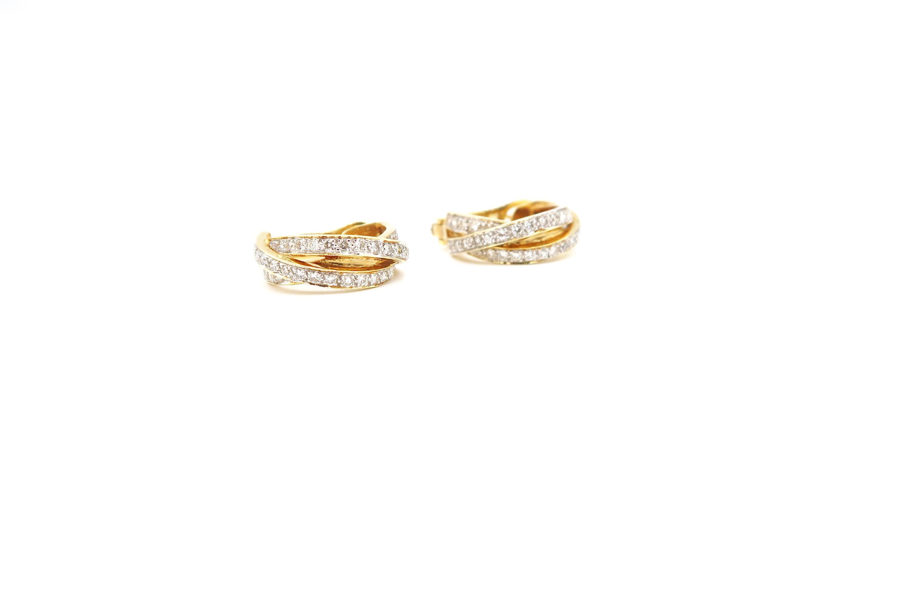 Contemporary Diamond Triple Layer 18 Karat Yellow Gold Huggies Earrings For Sale