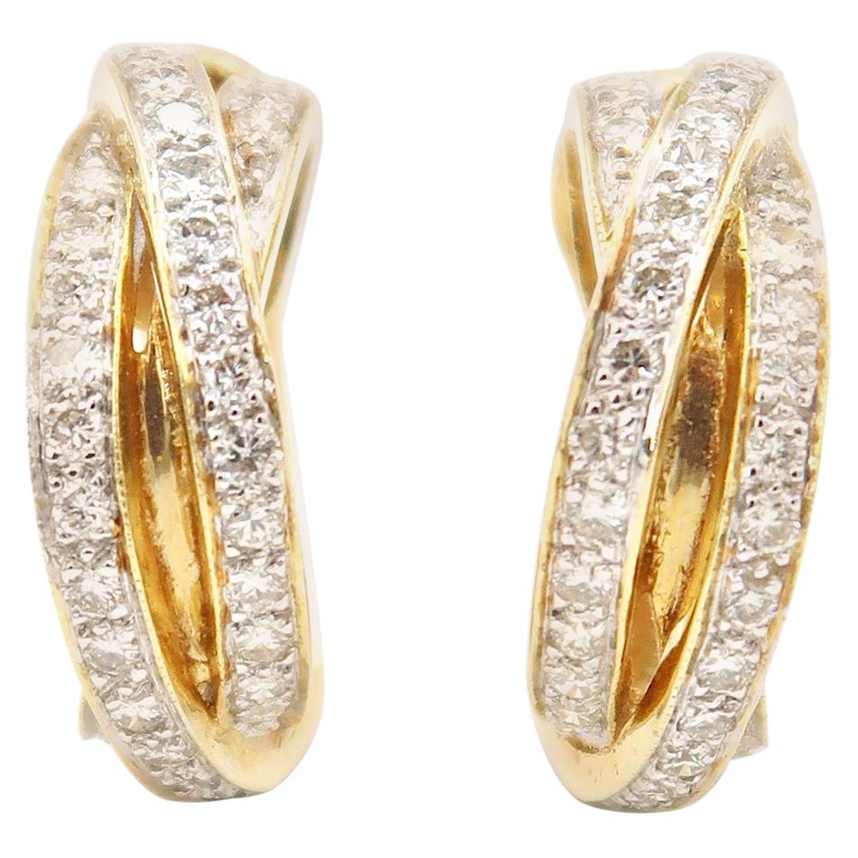Diamond Triple Layer 18 Karat Yellow Gold Huggies Earrings For Sale