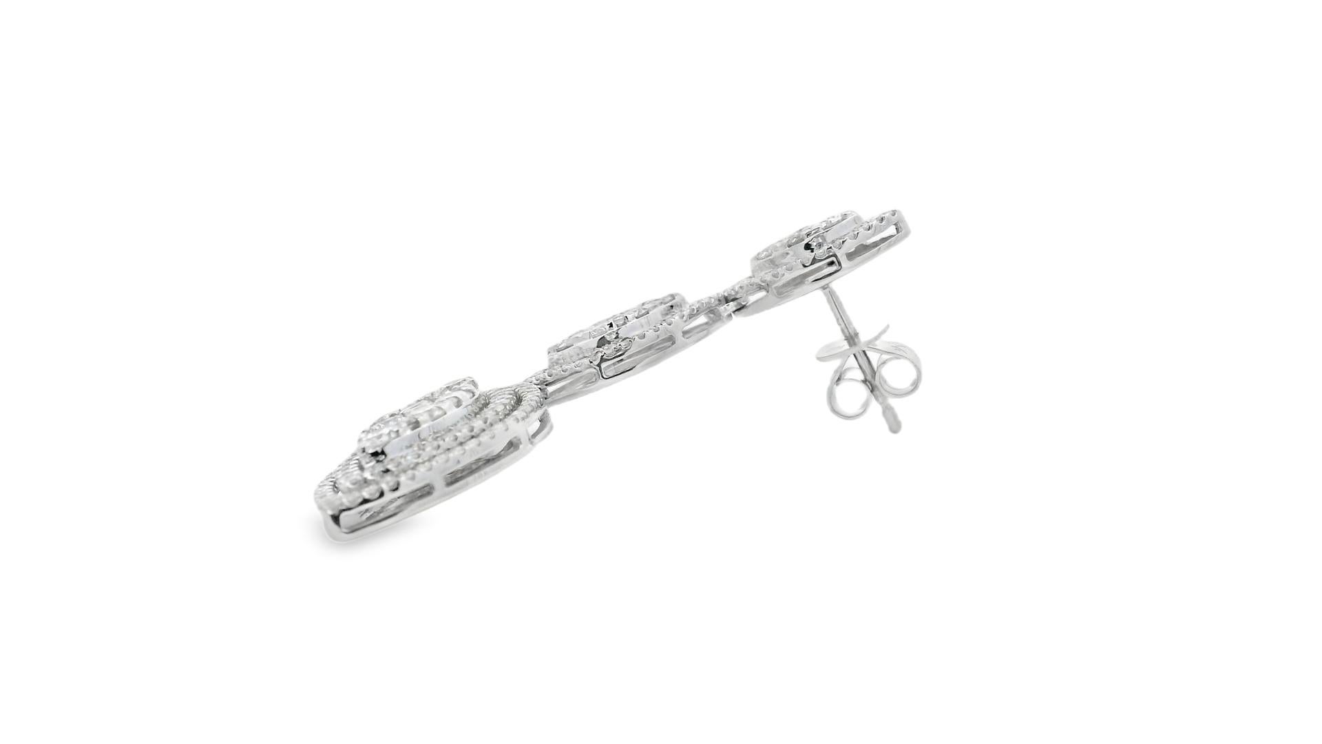 Contemporary Diamond Triple Marquise Drop Earrings 3.00ct in 14K White Gold For Sale