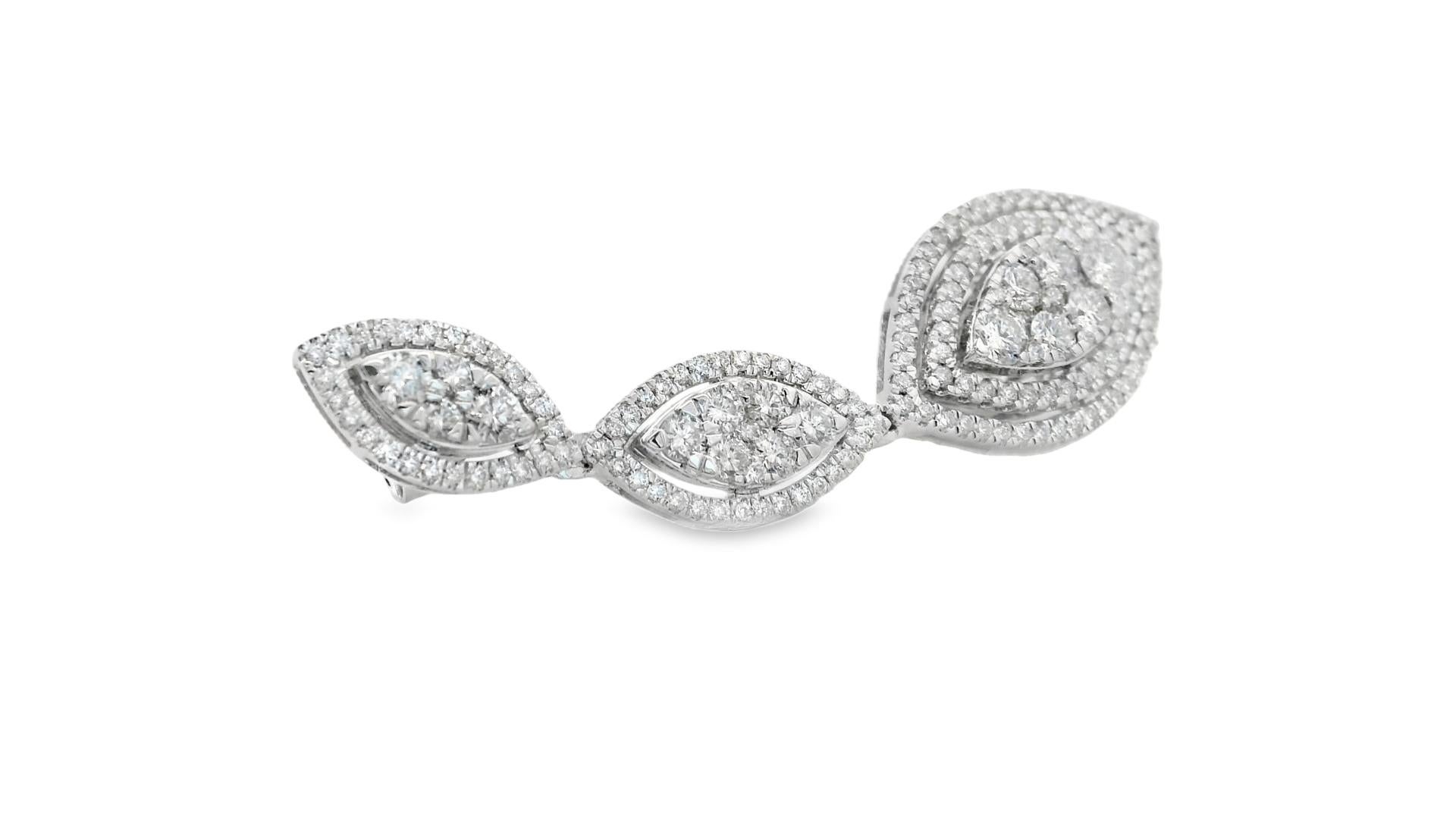 Round Cut Diamond Triple Marquise Drop Earrings 3.00ct in 14K White Gold For Sale