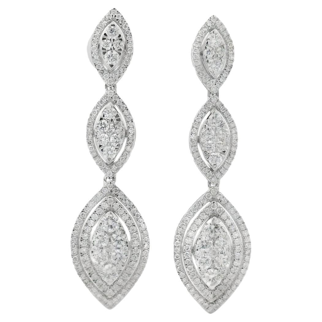 Diamond Triple Marquise Drop Earrings 3.00ct in 14K White Gold For Sale