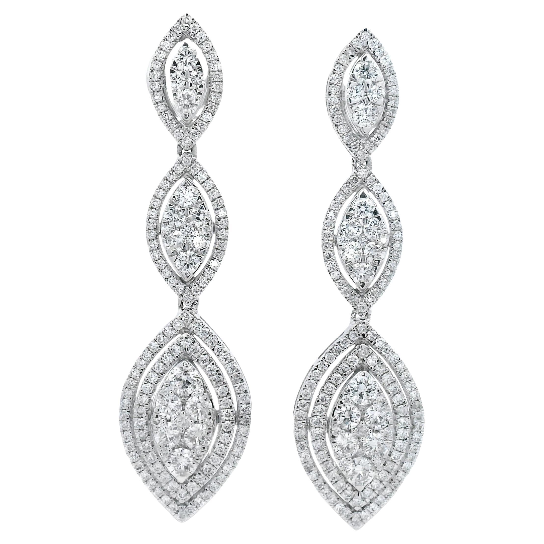 Dreifach Marquise Diamant-Tropfenohrringe 3,00ct in 14K Weißgold