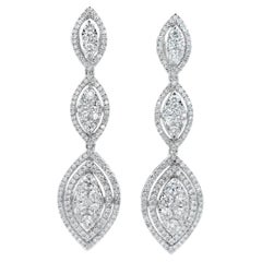 Orecchini a goccia con triplo diamante marquise 3,00ct in oro bianco 14K