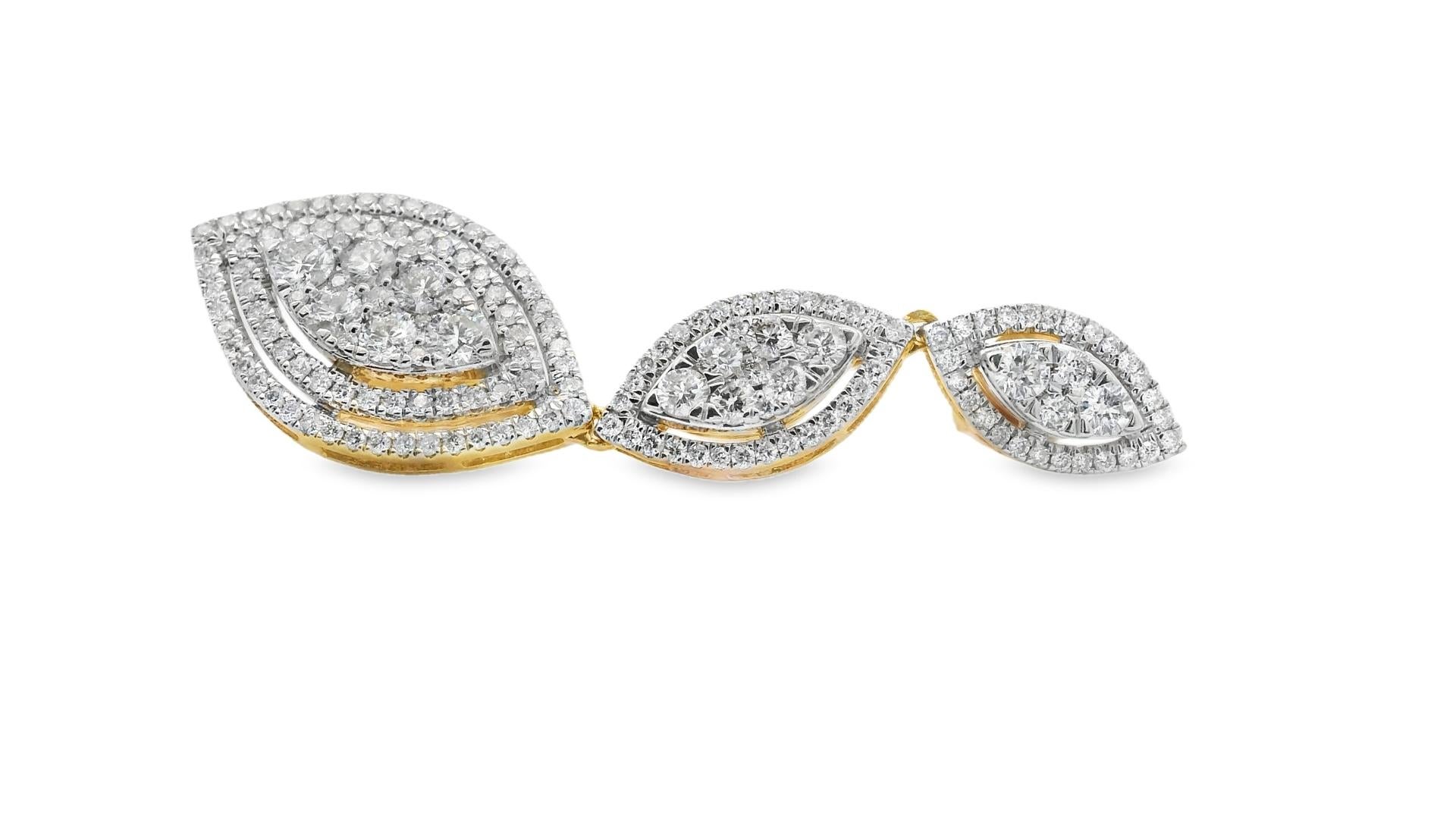 Diamond Triple Marquise Drop Earrings 3.00ct in 14K Yellow Gold Contemporáneo en venta