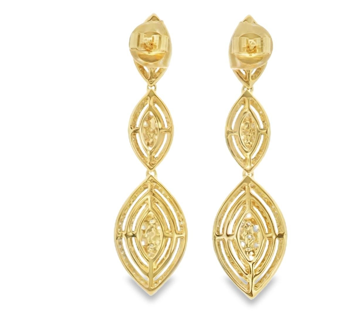 Diamond Triple Marquise Drop Earrings 3.00ct in 14K Yellow Gold en Nuevo estado para la venta en New York, NY