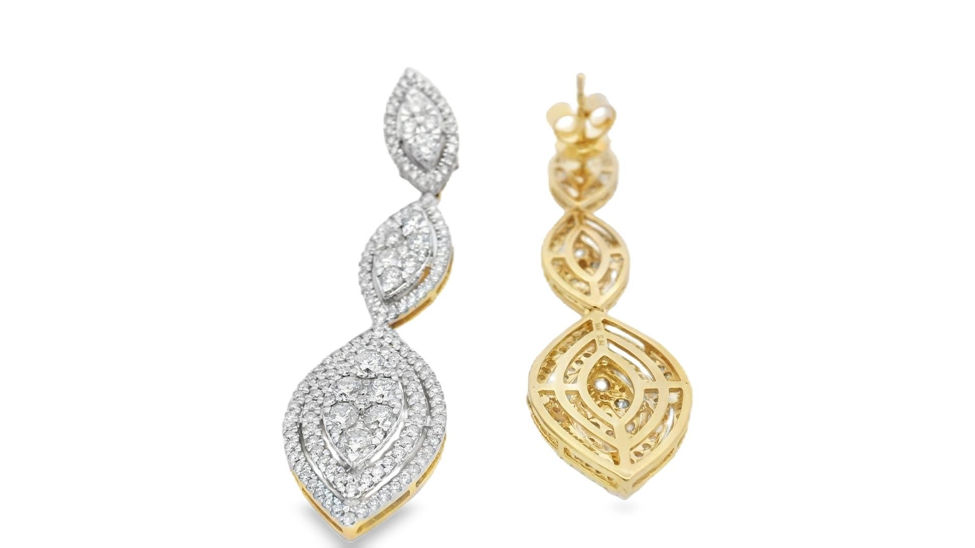 De las mujeres Diamond Triple Marquise Drop Earrings 3.00ct in 14K Yellow Gold en venta
