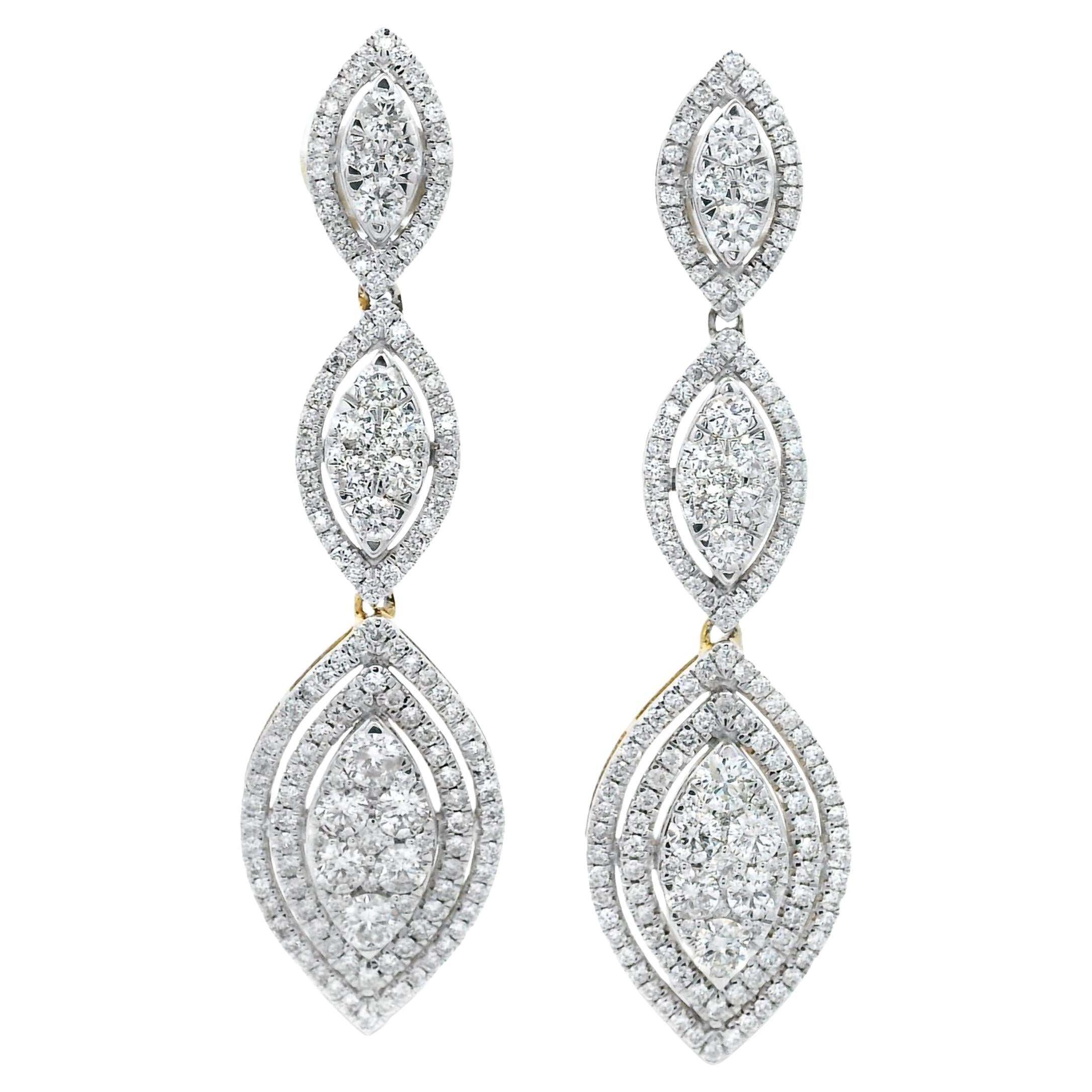 Dreifache Marquise Diamant-Tropfenohrringe 3,00ct in 14K Gelbgold