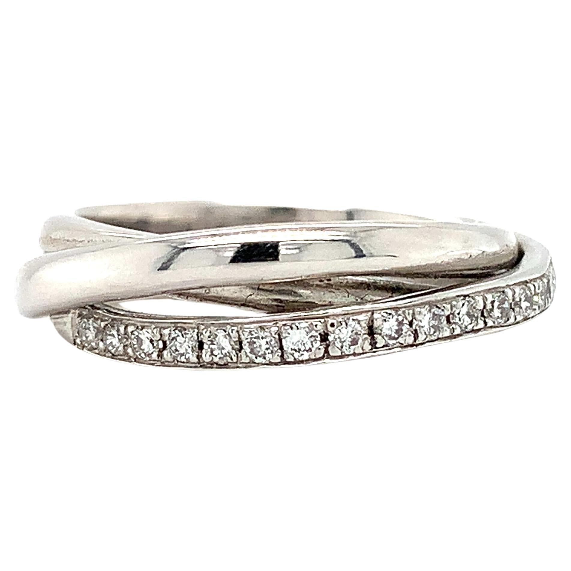 Diamond triple pave eternity twisted wedding ring 18k white gold