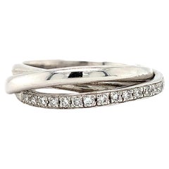 Anello nuziale con triplo pavé di diamanti e corona a spirale in oro bianco 18 carati