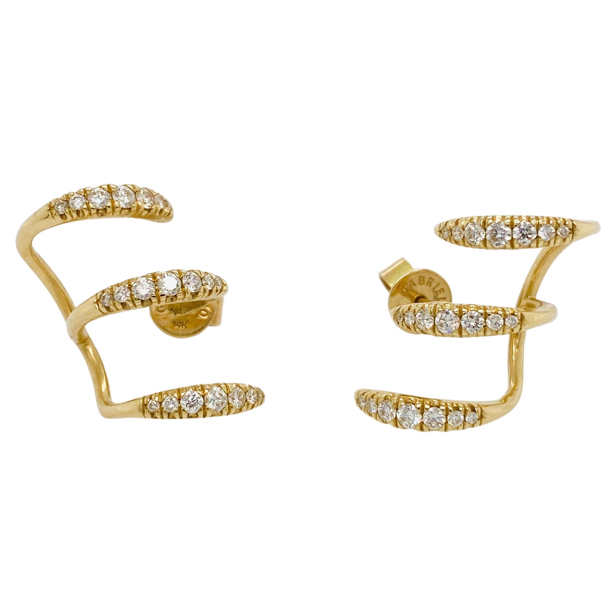 Diamond Triple Pierced Look Earrings Row Climber Hoop Earrings in 14k