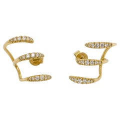 Diamond Triple Pierced Look Earrings Row Climber Hoop Earrings in 14k