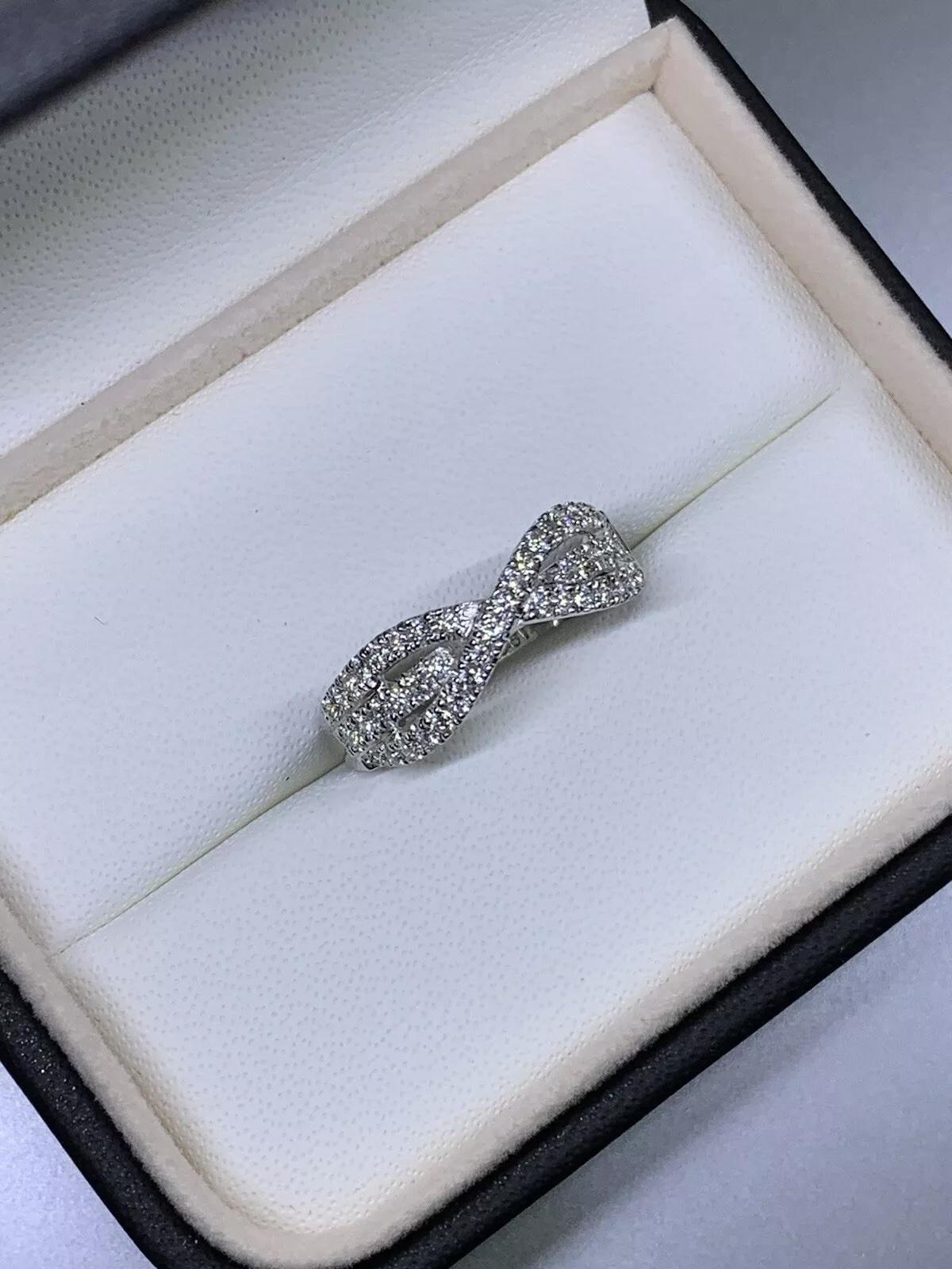 Diamond Triple Row Eternity Engagement Ring In 18ct White Gold 5.2g For Sale 1
