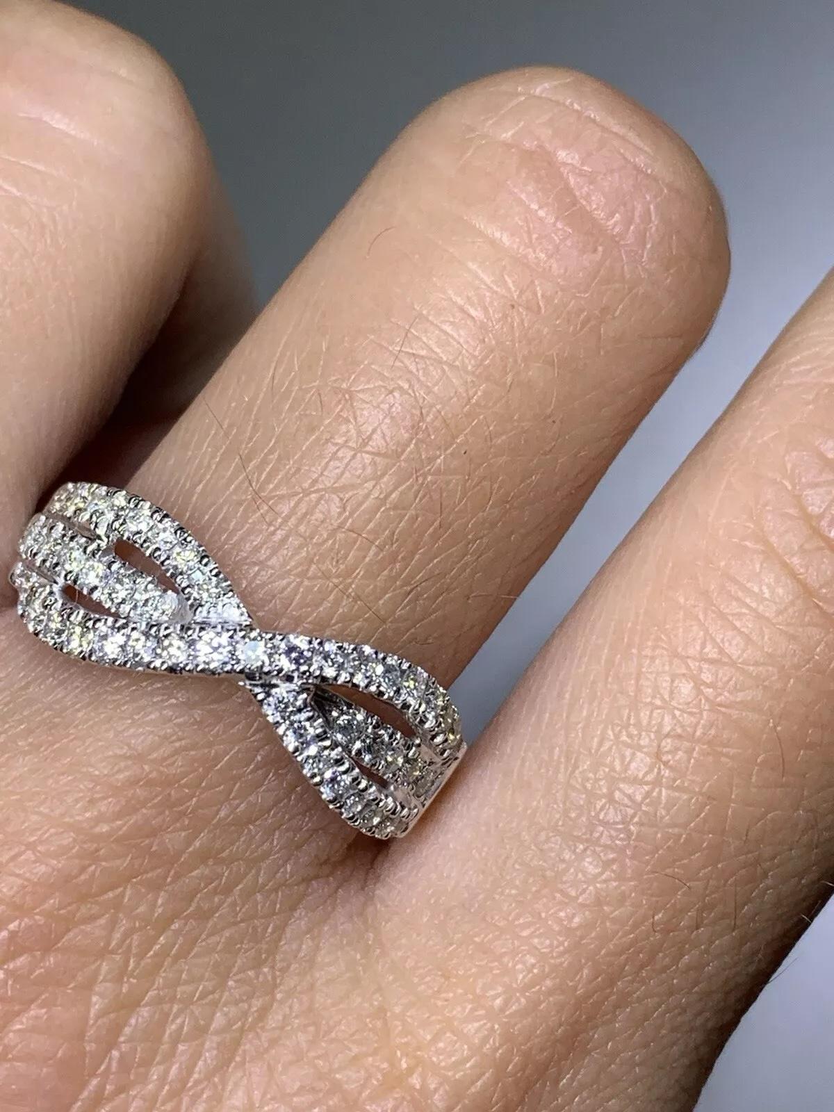 Diamond Triple Row Eternity Engagement Ring In 18ct White Gold 5.2g For Sale 2