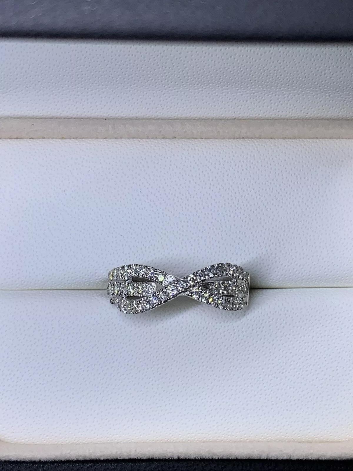 Diamond Triple Row Eternity Engagement Ring In 18ct White Gold 5.2g For Sale 3
