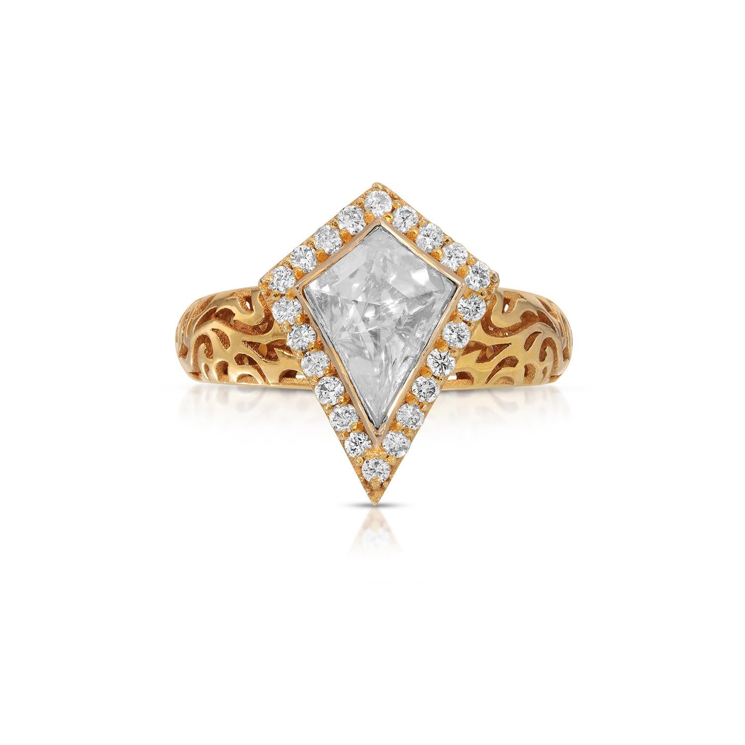 Modern Diamond Tron Filigree Dress Ring For Sale