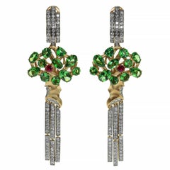 Boucles d'oreilles Eden Tree en or jaune 18 carats avec diamants et tsavorite