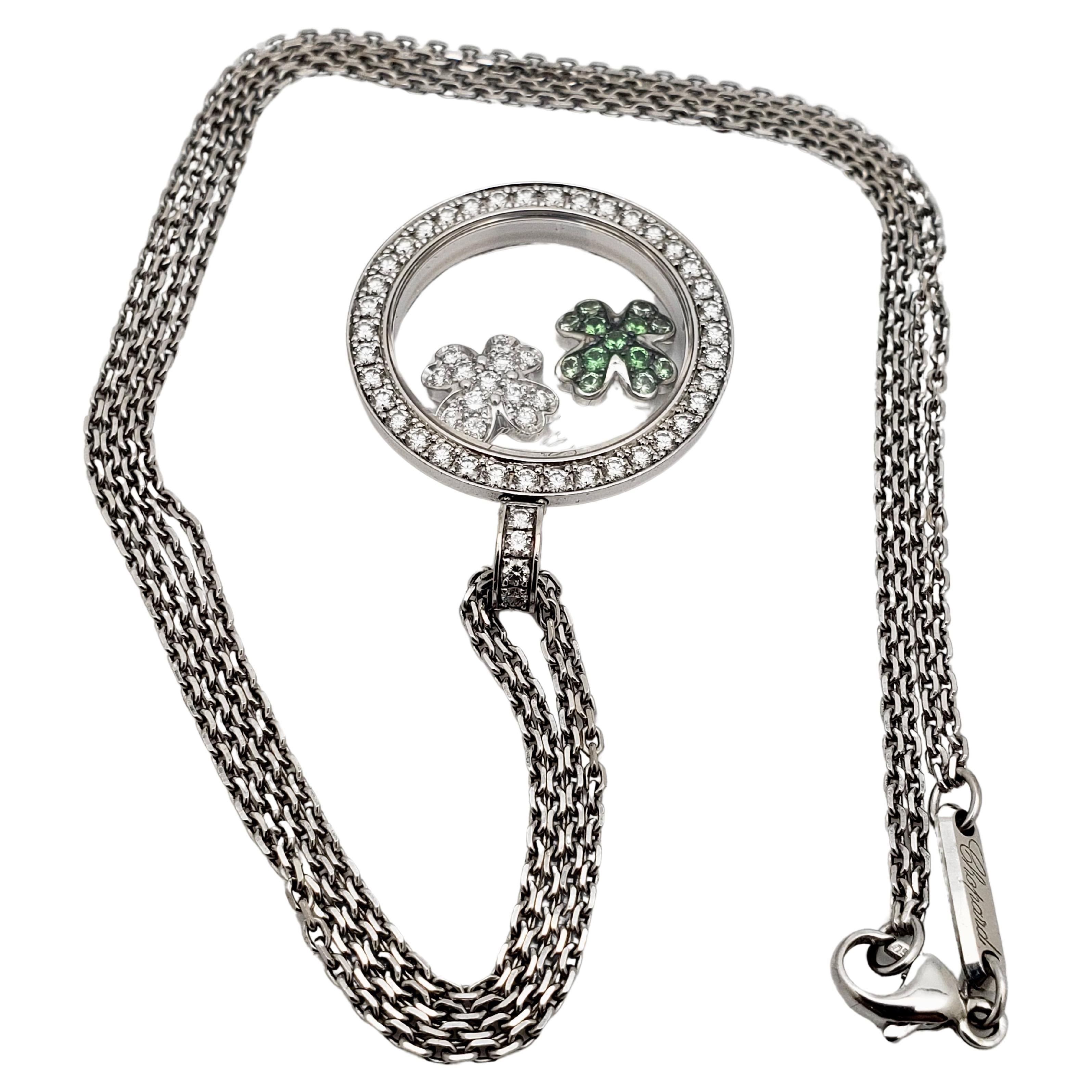 Diamond Tsavorite 18K White Gold Chopard Happy Diamond Irish Clover Pendant