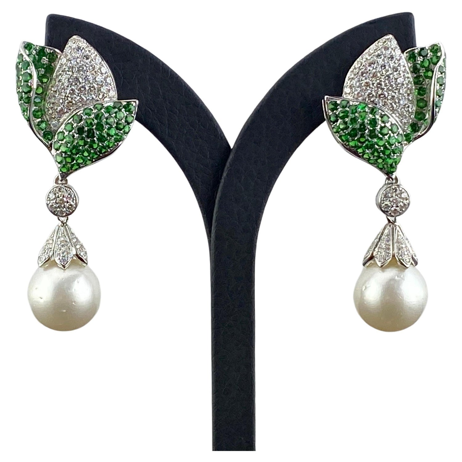 Pearl Wedding Earrings, Vintage Style Pearl Stud Bridal Earrings, Flower  1950s Deco Pearl Earrings - 'ADENA