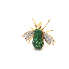 Diamond, Tsavorite and Ruby Insect Brooch in 18 Karat Yellow Gold