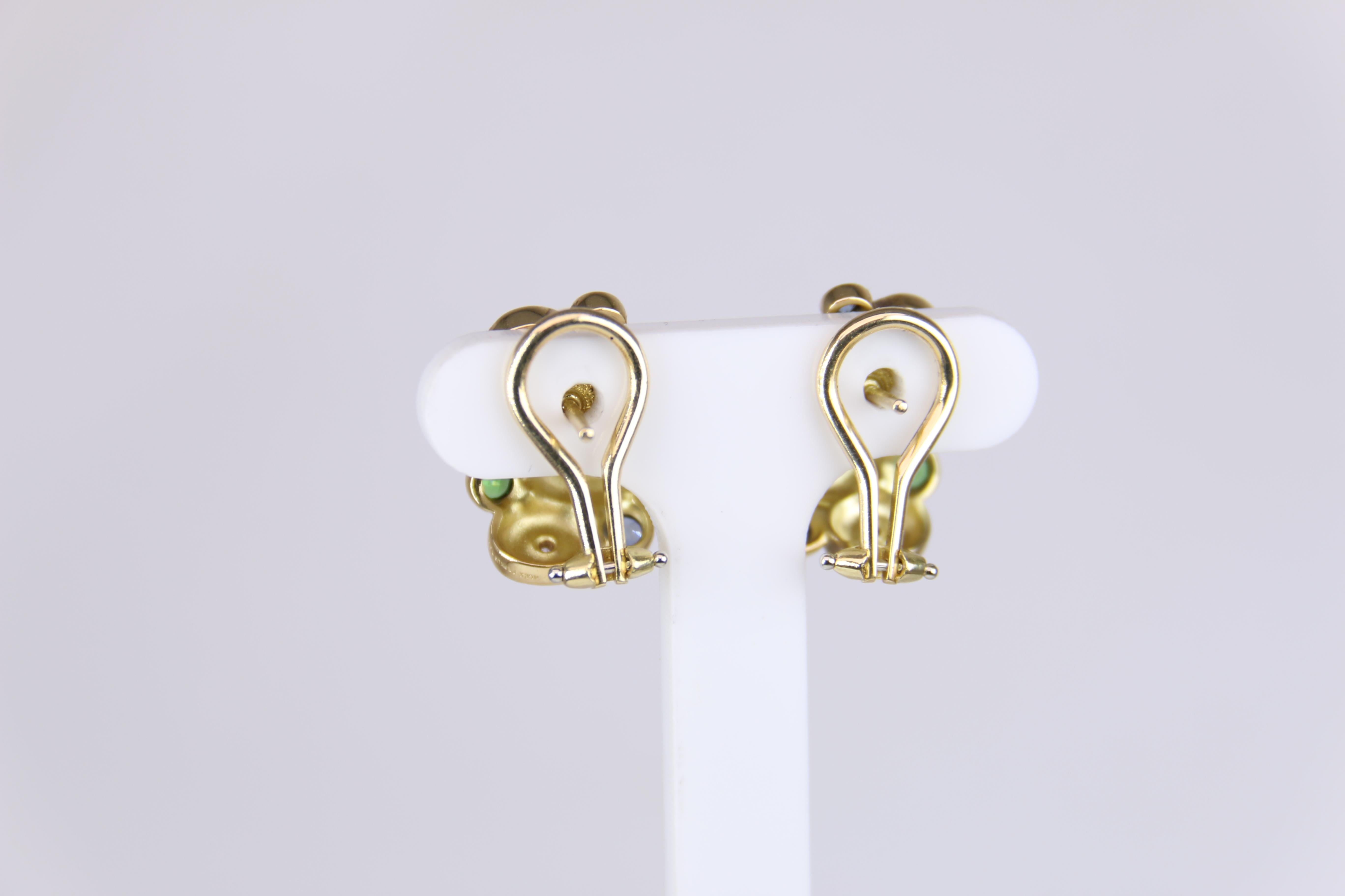 Round Cut Alex Sepkus Diamond, Tsavorite, and Sapphire “Orchard” Earrings