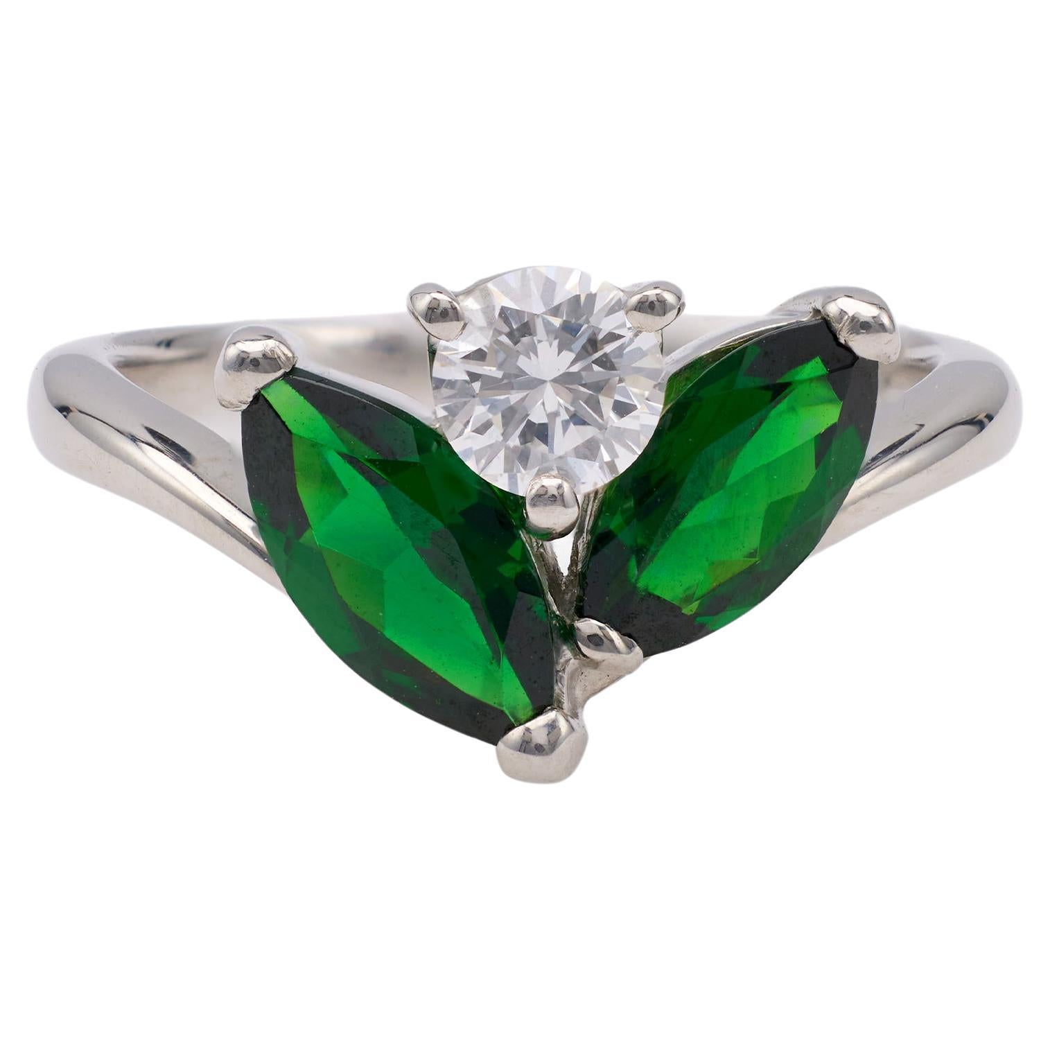Diamond Tsavorite Garnet Platinum Ring For Sale