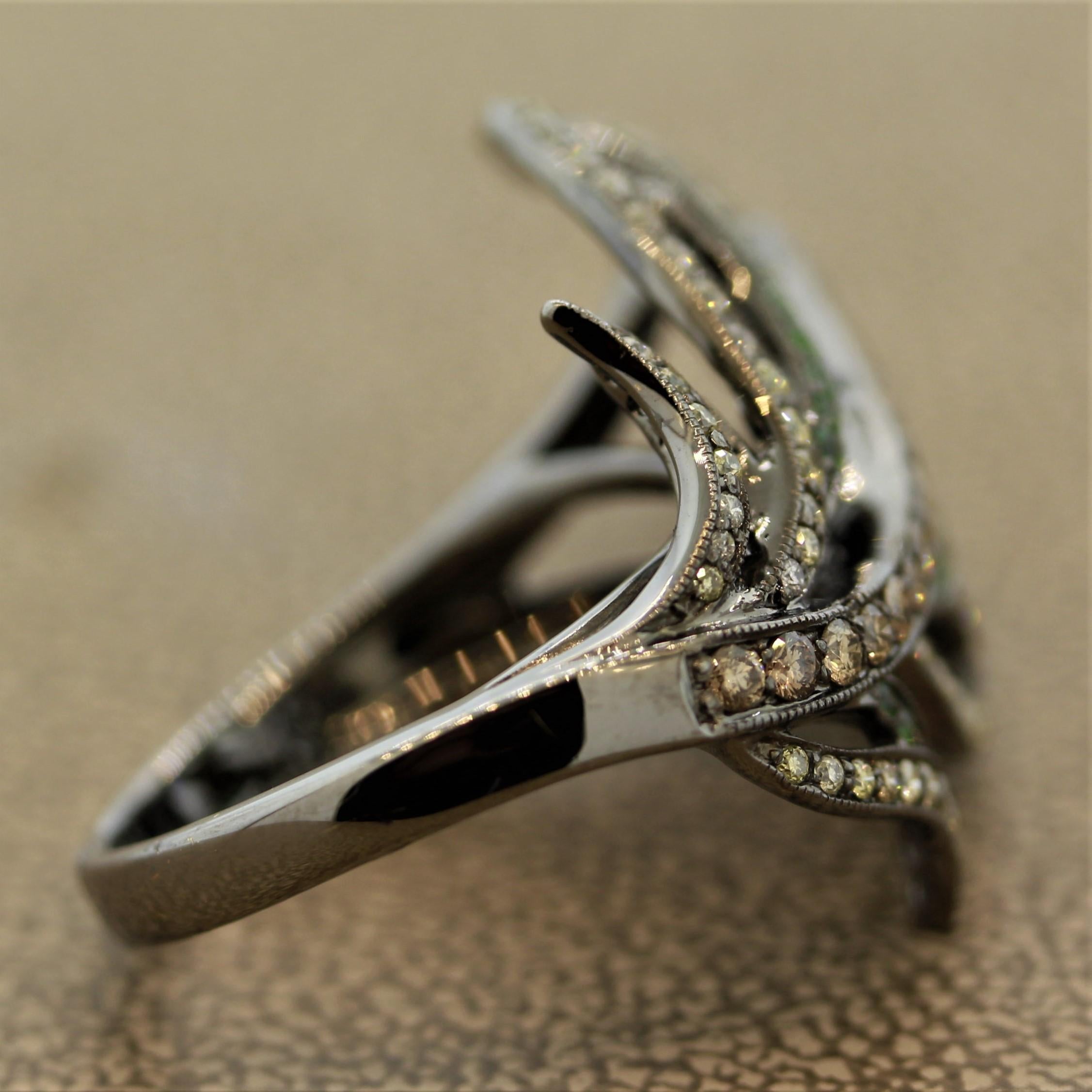 Women's Diamond Tsavorite Leaf Design Gold Ring For Sale