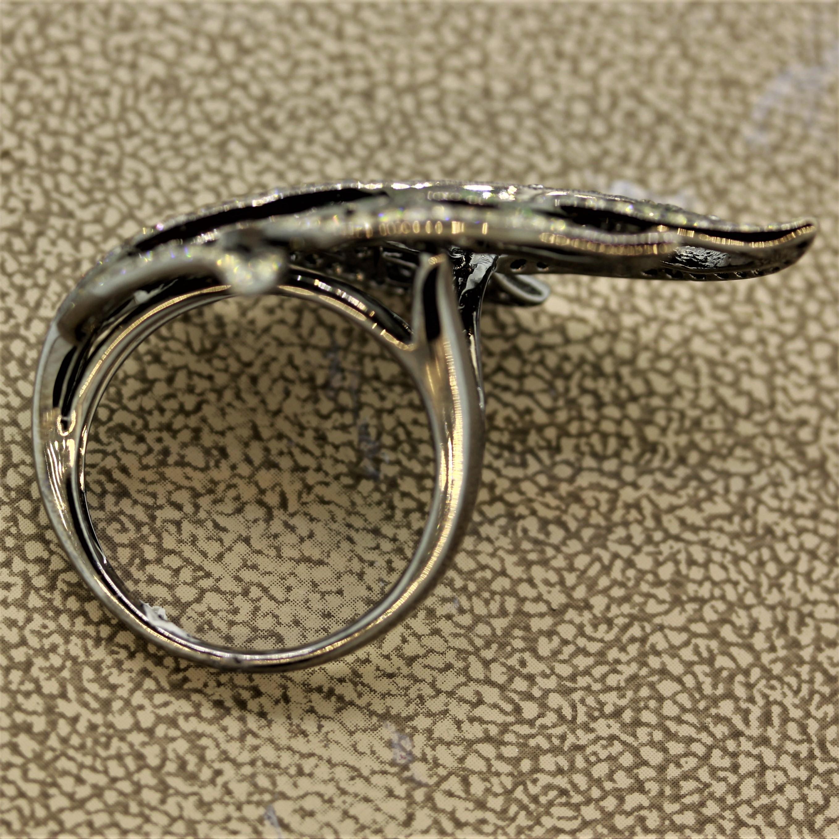 Diamond Tsavorite Leaf Design Gold Ring For Sale 1