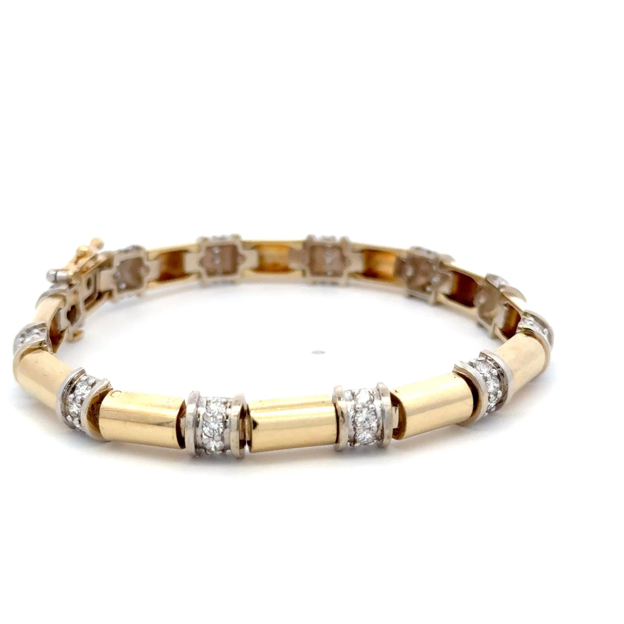 Diamond Tube Section Bar Bracelet 1.85 Carats 18 Karat Yellow Gold For Sale 4