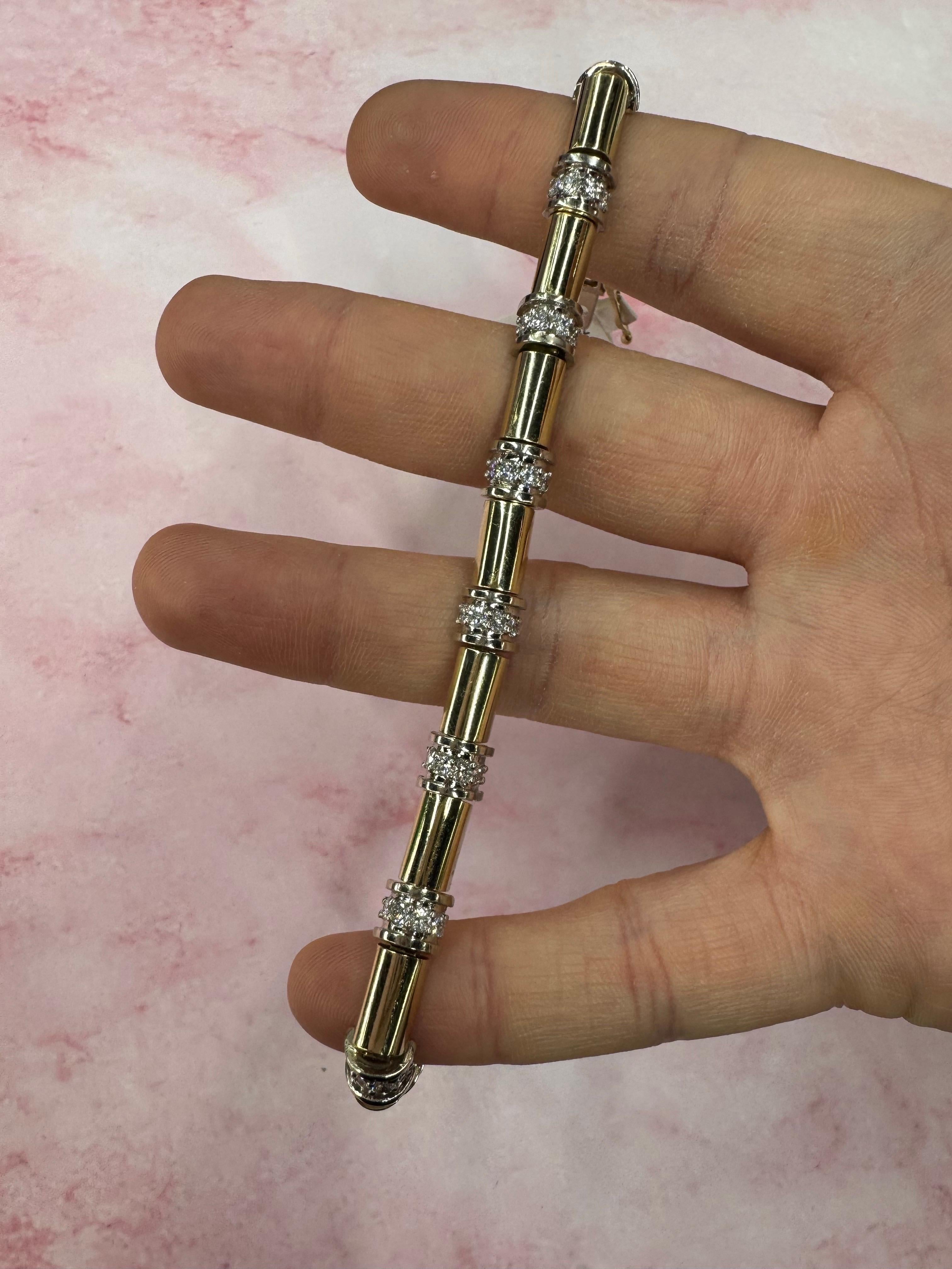 Diamond Tube Section Bar Bracelet 1.85 Carats 18 Karat Yellow Gold For Sale 5