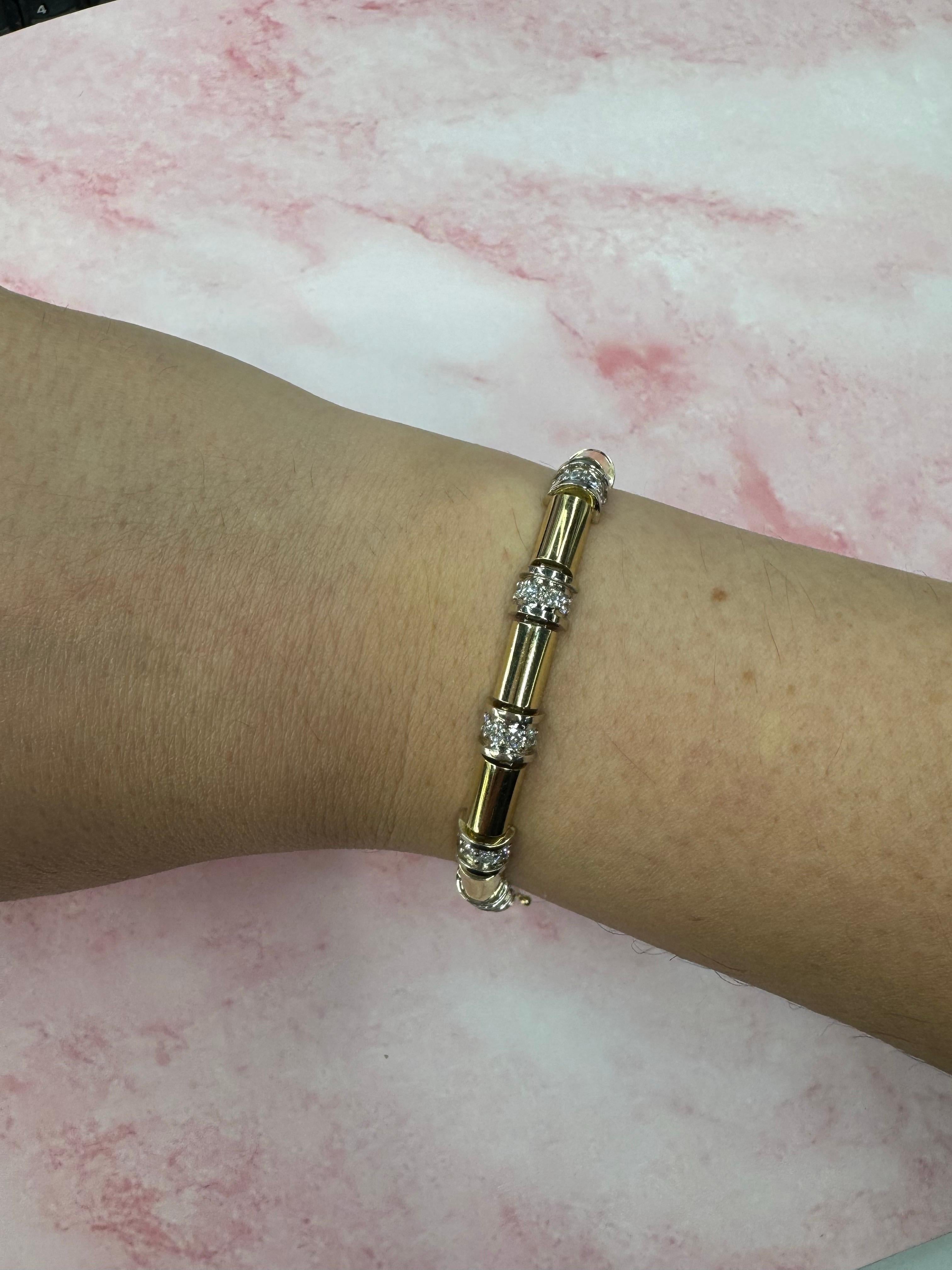 Diamond Tube Section Bar Bracelet 1.85 Carats 18 Karat Yellow Gold For Sale 6