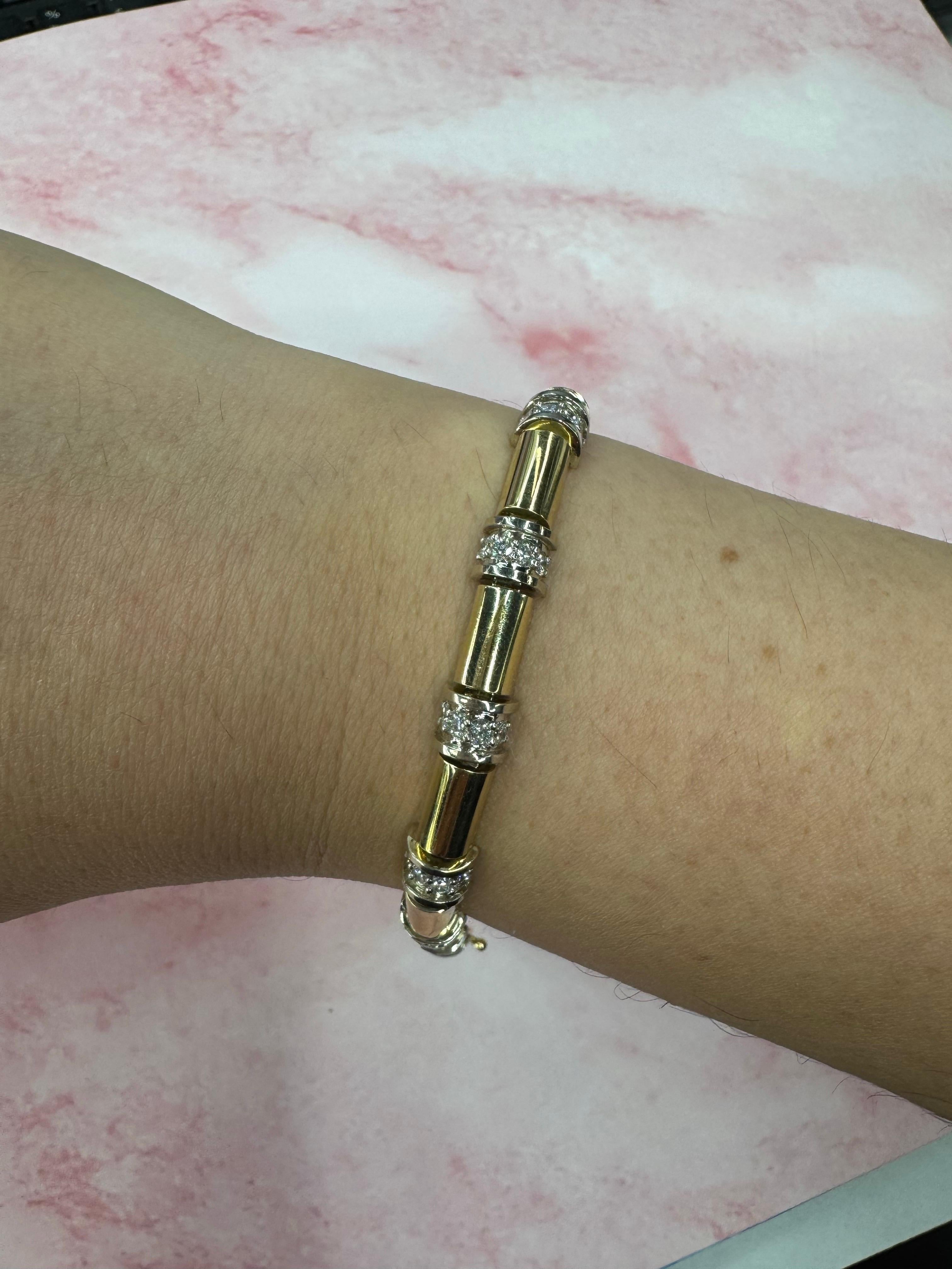 Contemporary Diamond Tube Section Bar Bracelet 1.85 Carats 18 Karat Yellow Gold For Sale