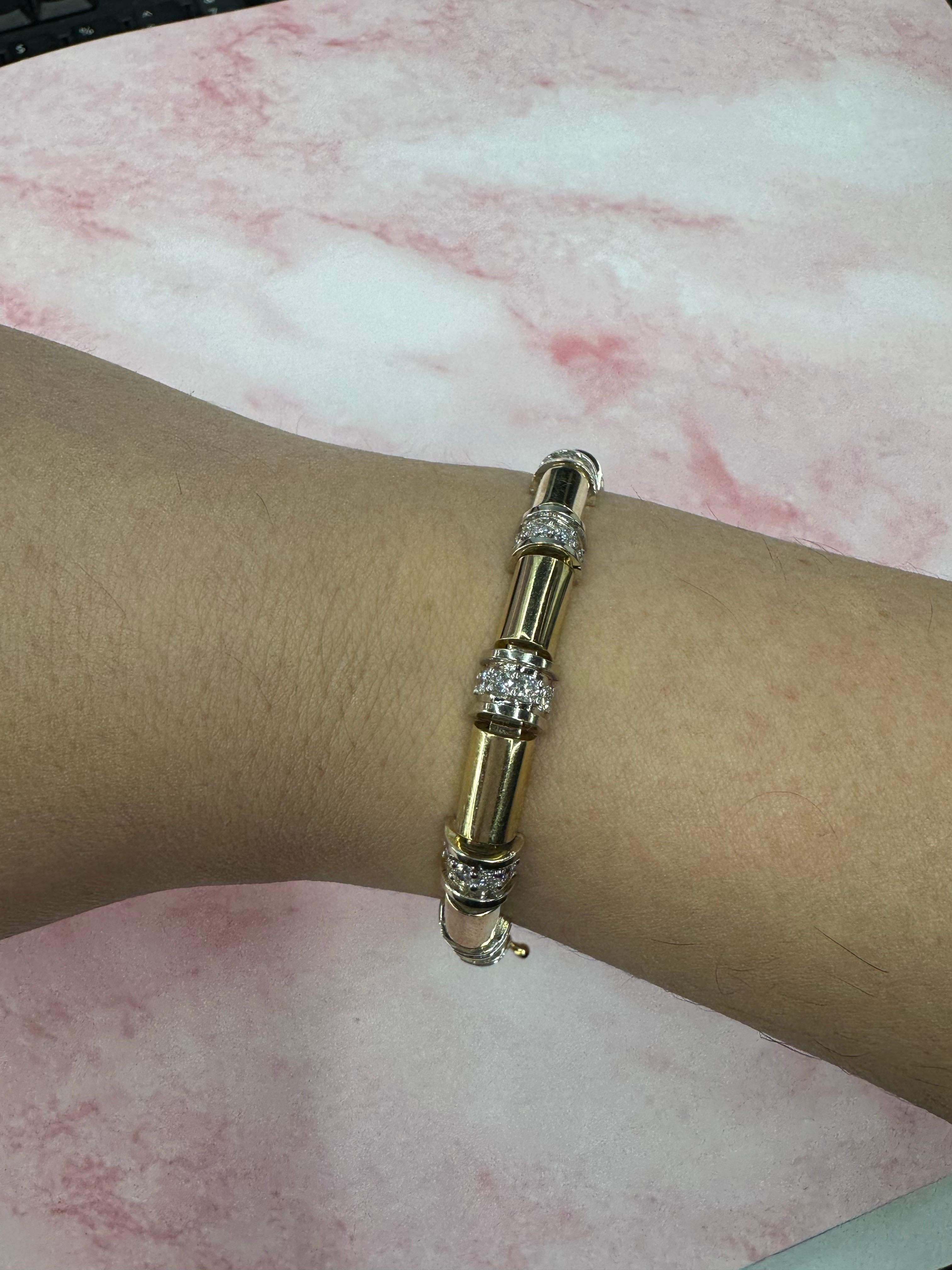 Round Cut Diamond Tube Section Bar Bracelet 1.85 Carats 18 Karat Yellow Gold For Sale
