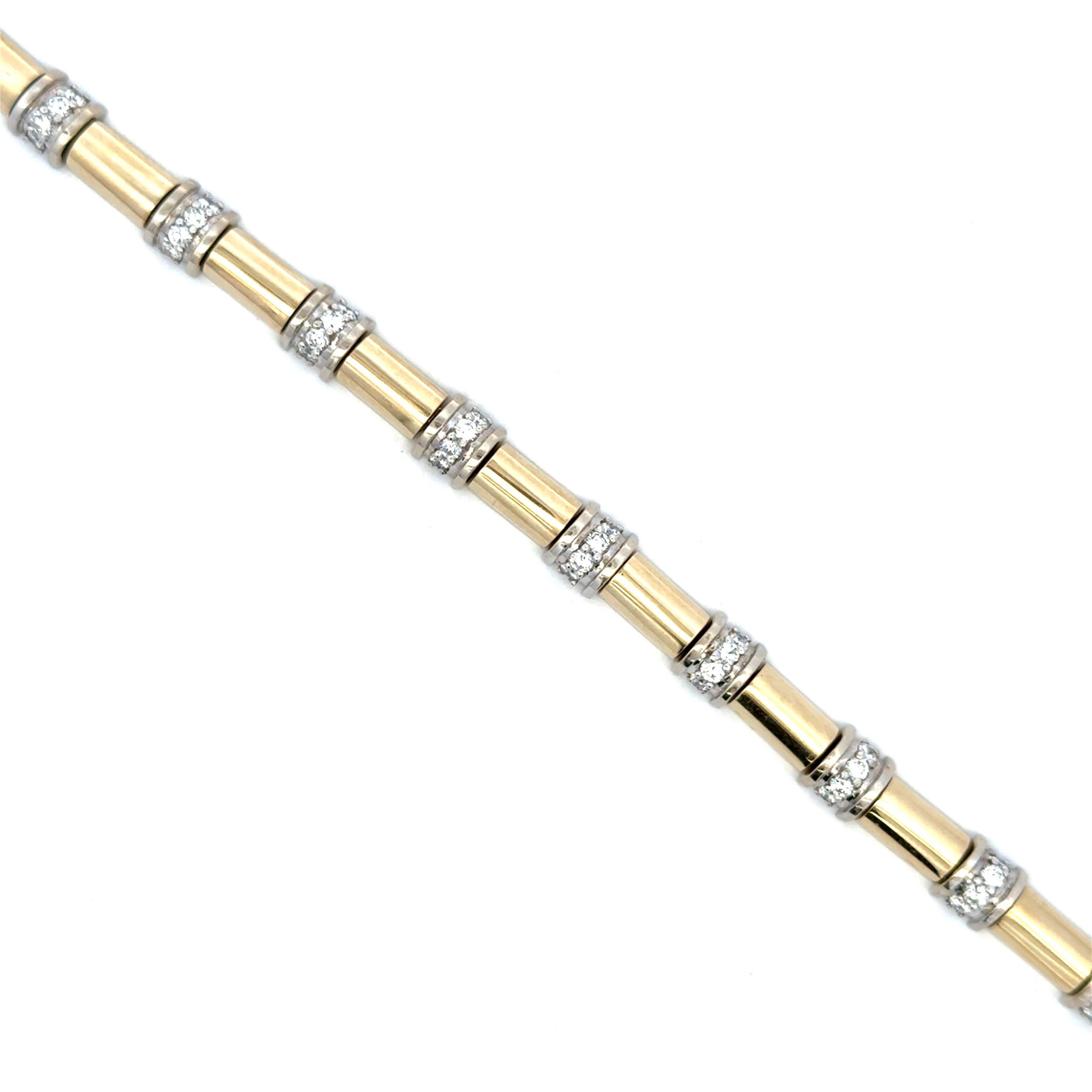 Diamond Tube Section Bar Bracelet 1.85 Carats 18 Karat Yellow Gold In New Condition For Sale In New York, NY