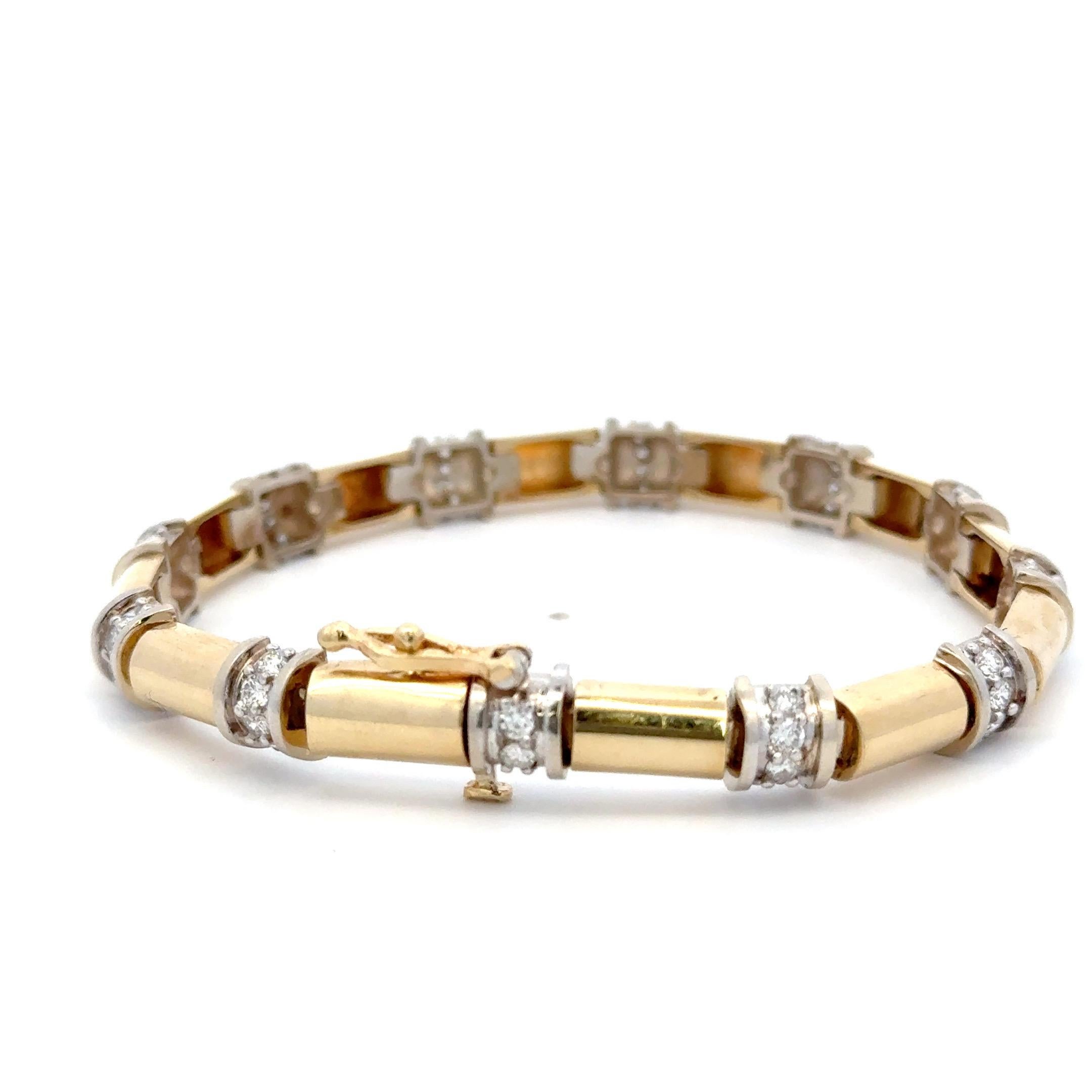 Women's Diamond Tube Section Bar Bracelet 1.85 Carats 18 Karat Yellow Gold For Sale