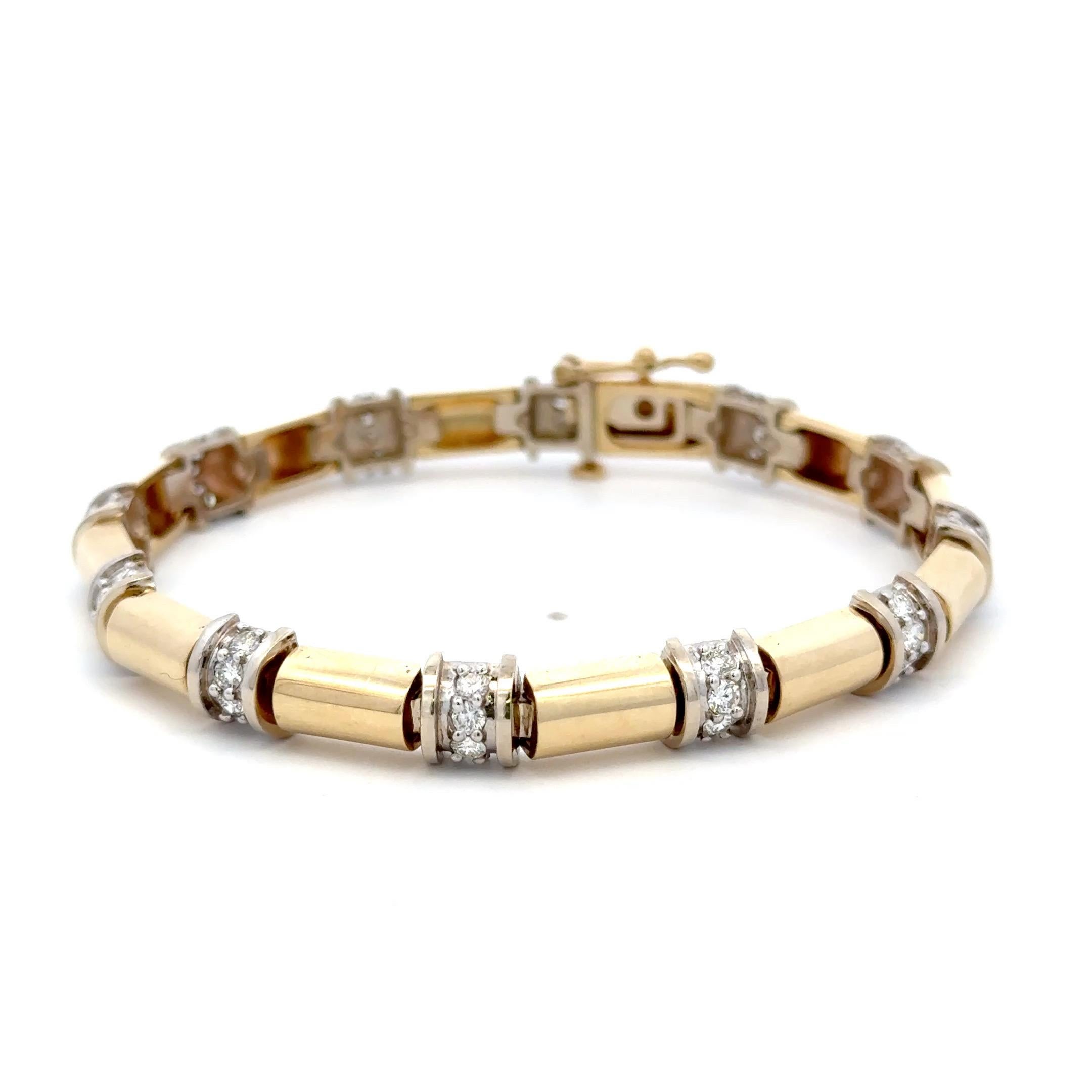 Diamond Tube Section Bar Bracelet 1.85 Carats 18 Karat Yellow Gold For Sale 1