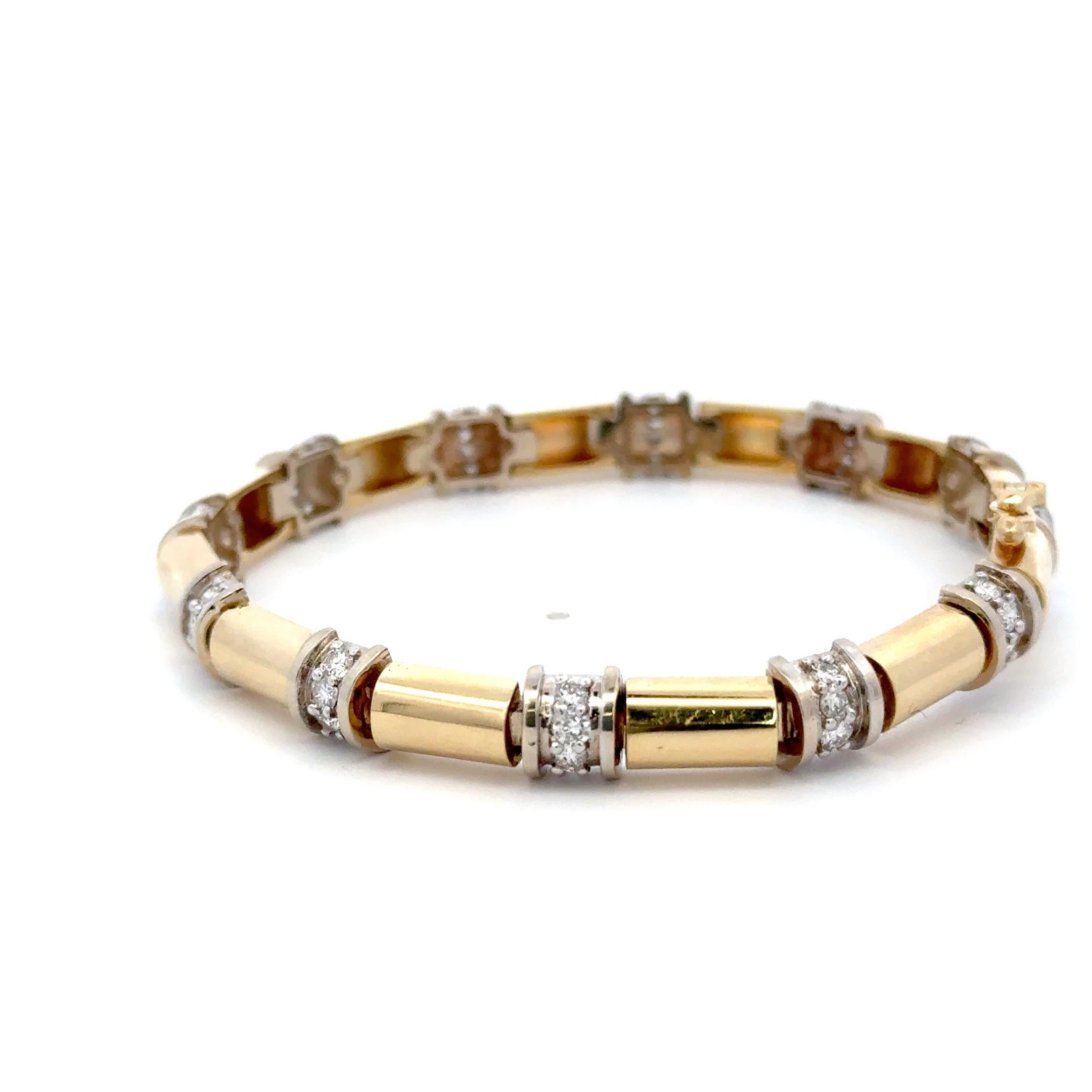 Diamond Tube Section Bar Bracelet 1.85 Carats 18 Karat Yellow Gold For Sale 2