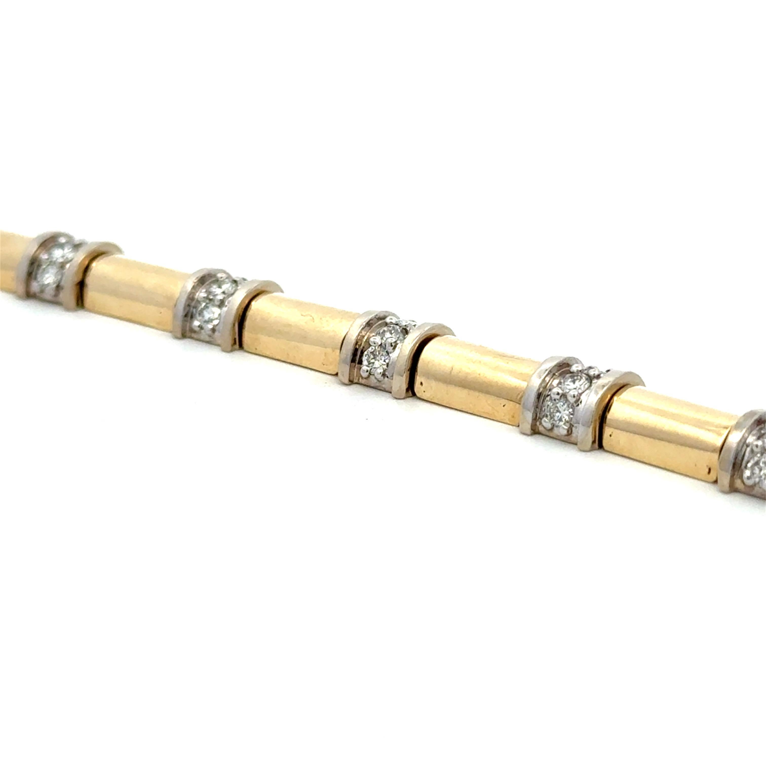 Diamond Tube Section Bar Bracelet 1.85 Carats 18 Karat Yellow Gold For Sale 3