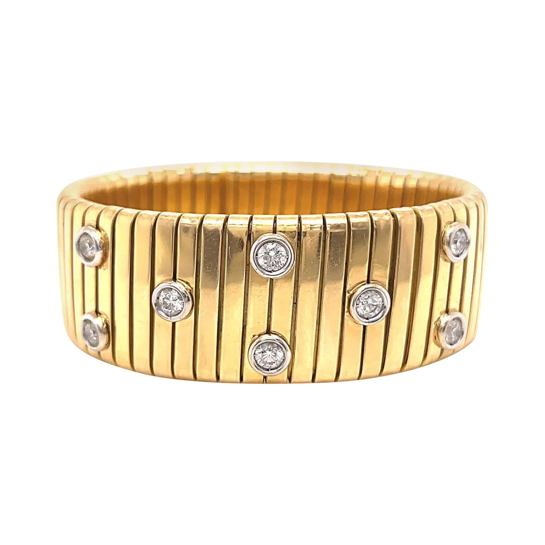 Diamond Tubogas Bangle Bracelet 18k Gold Vintage, Italian