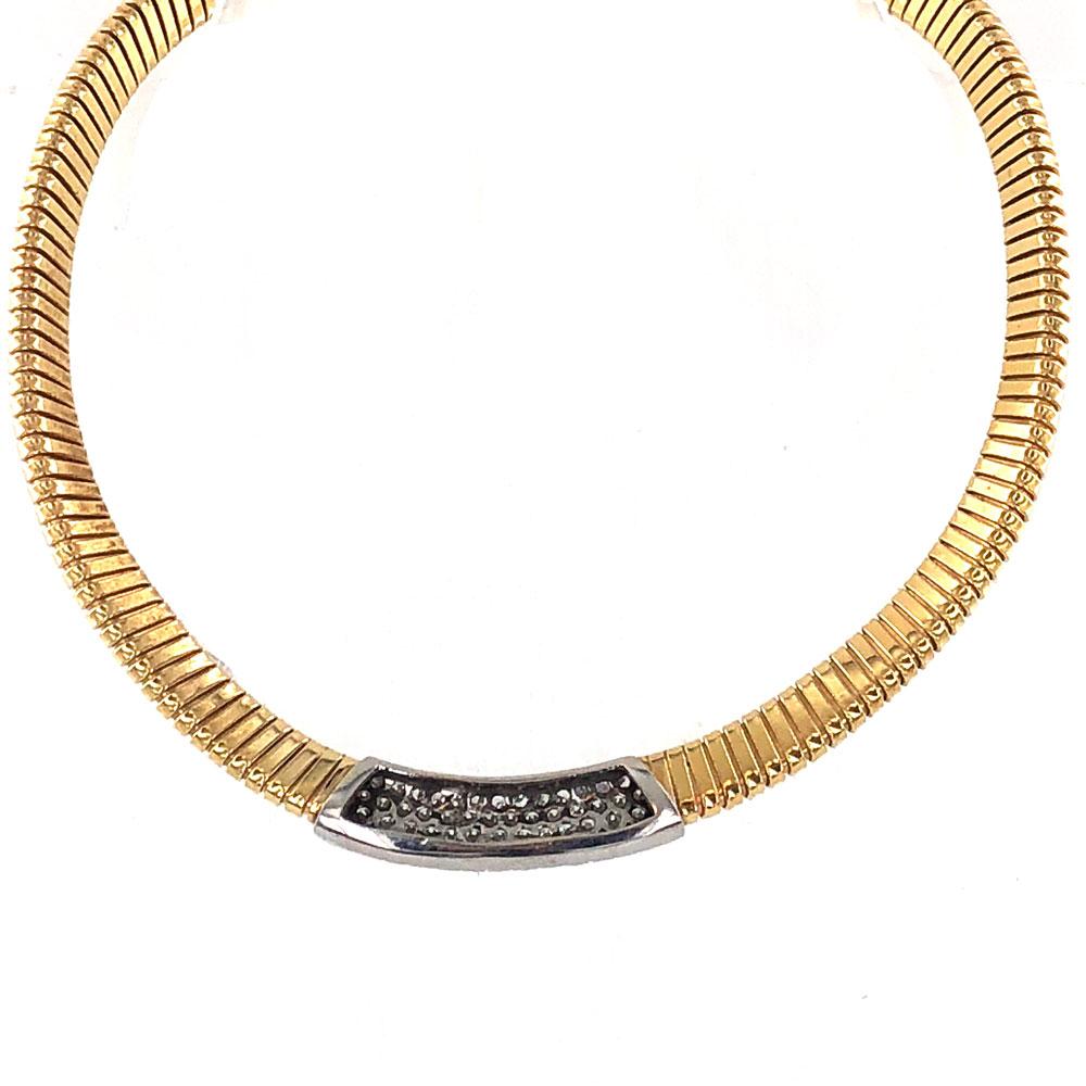 Round Cut Diamond Tubogas Two-Tone 18 Karat Gold Choker Necklace