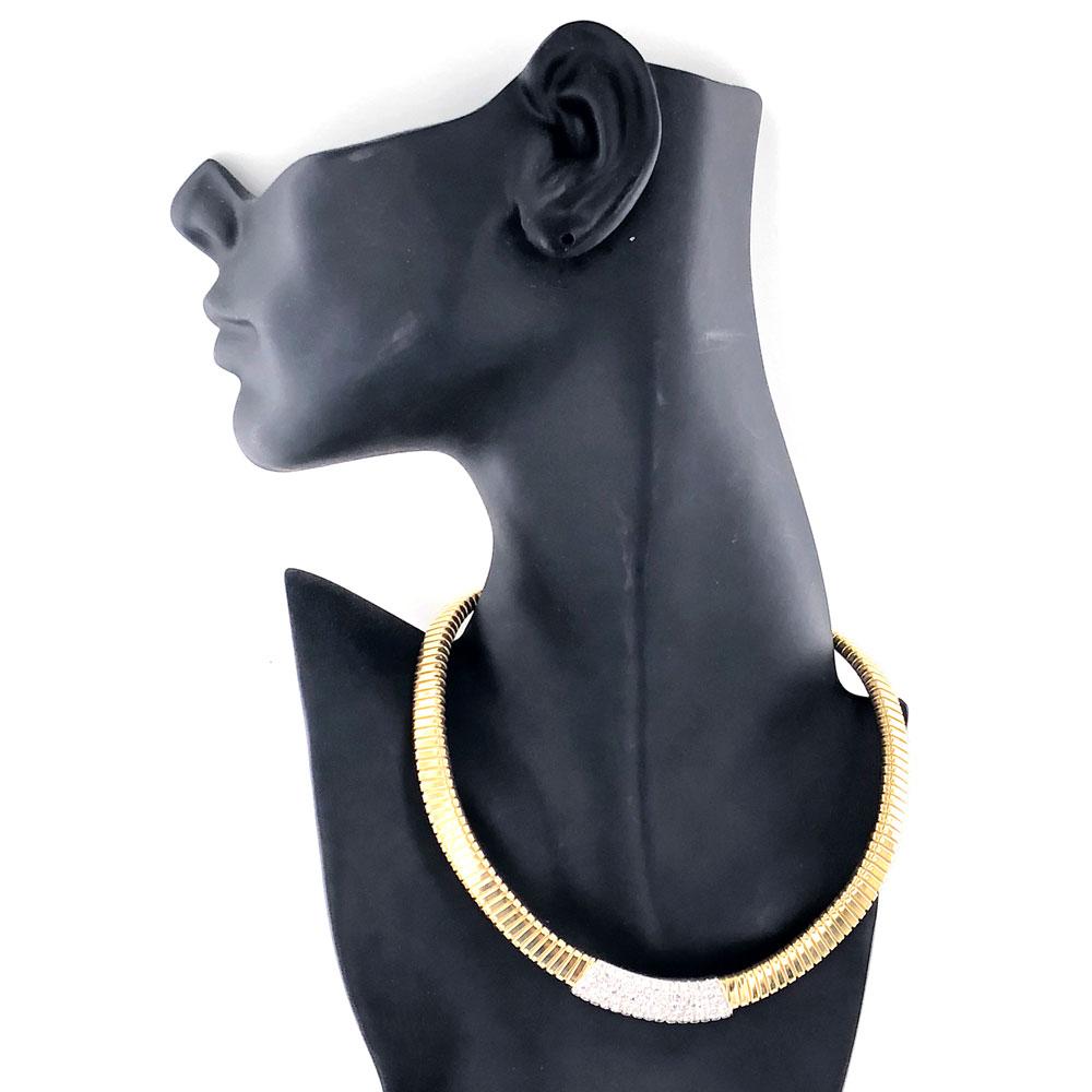 Diamond Tubogas Two-Tone 18 Karat Gold Choker Necklace In Excellent Condition In Boca Raton, FL