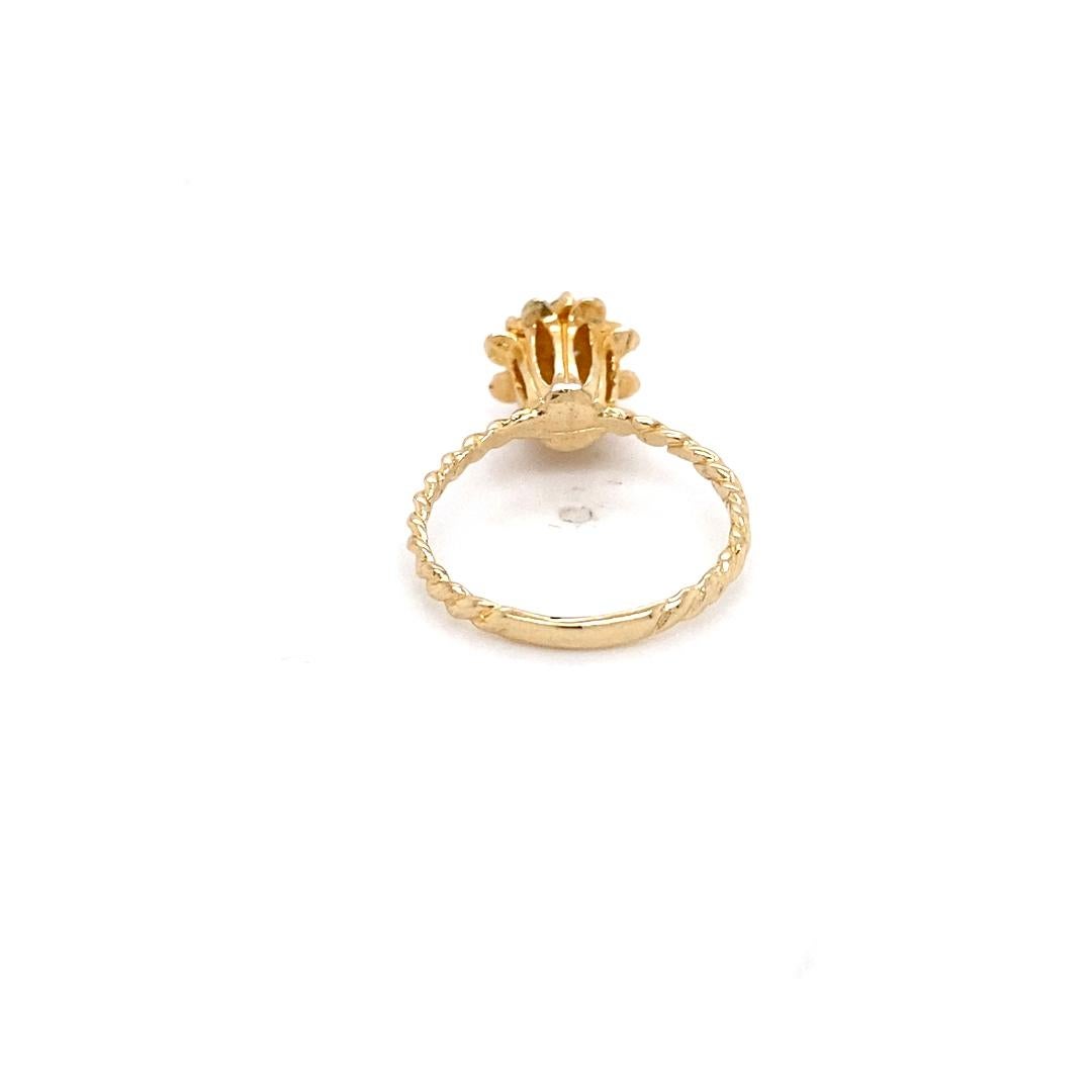 Bague tulipe en or jaune 14 carats, diamant 0.42 carats, grappe florale sur anneau torsadé en vente 2
