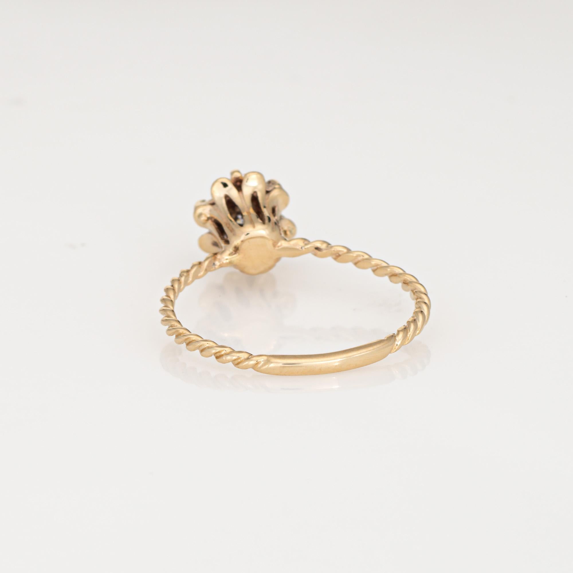 Diamond Tulip Ring Sz 5.5 Vintage 14k Yellow Gold Stacking Band Jewelry Bon état - En vente à Torrance, CA