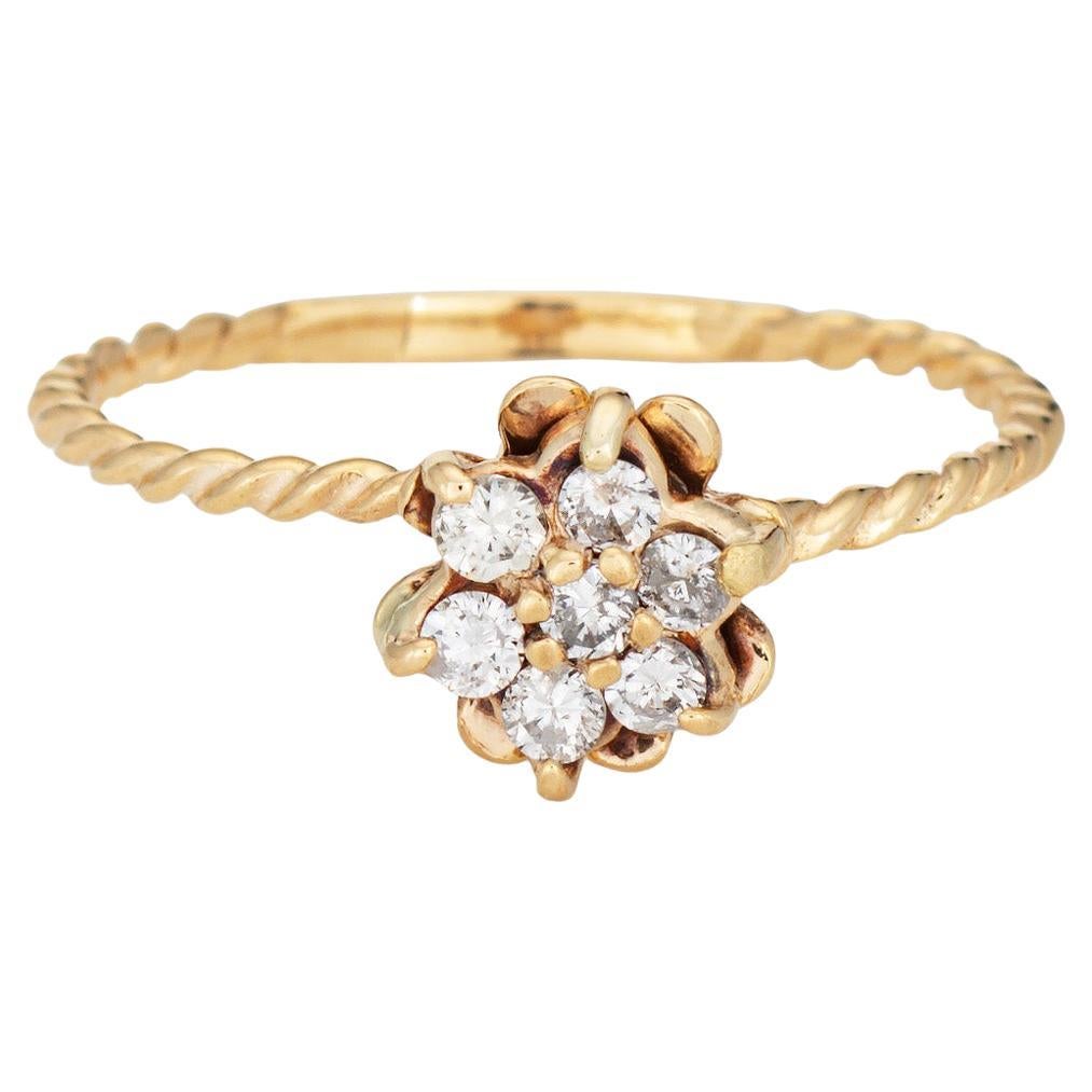 Diamond Tulip Ring Sz 5.5 Vintage 14k Yellow Gold Stacking Band Jewelry en vente