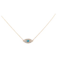 Diamond & Turquoise 18k Rose Gold Evil Eye Pendant Necklace